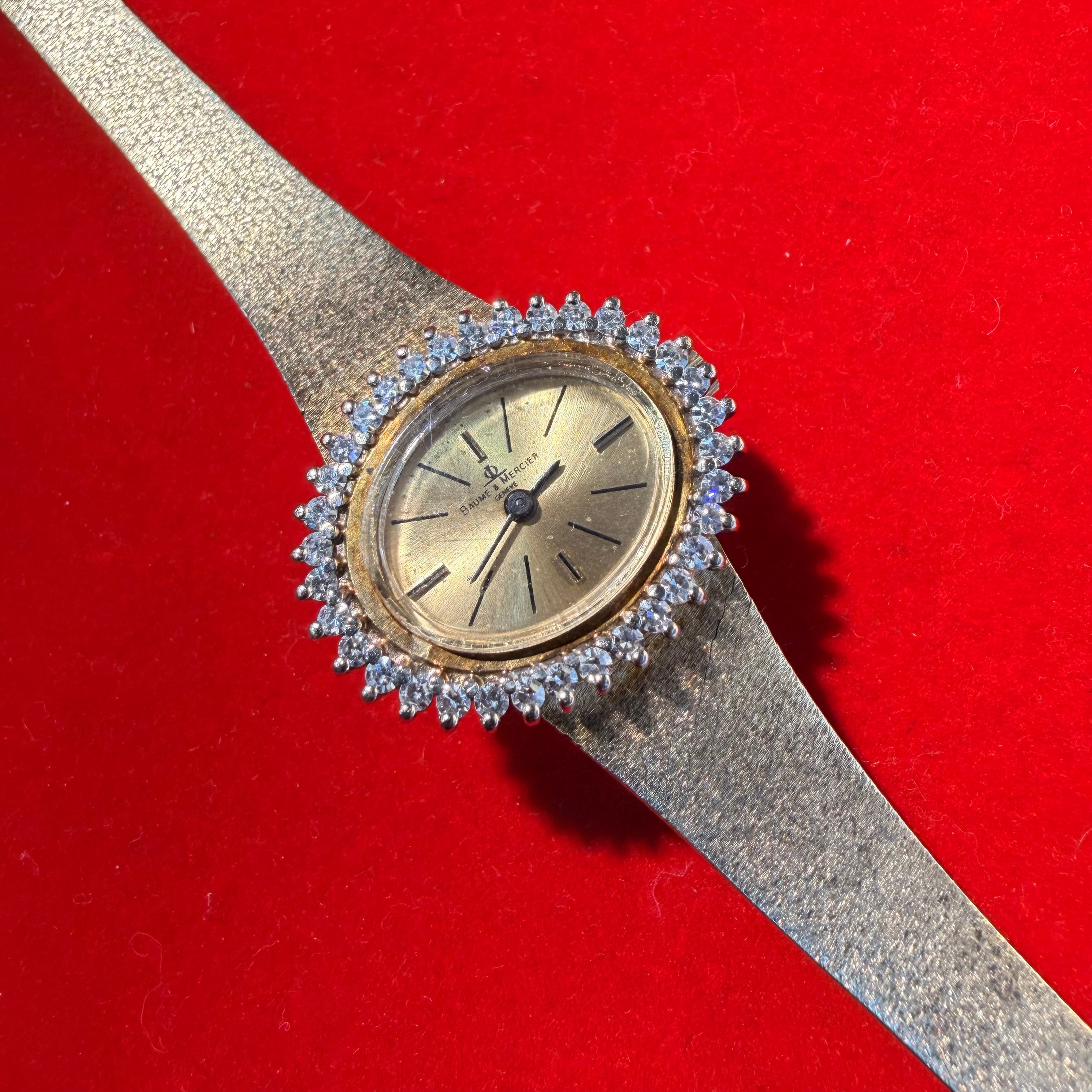 Baume & Mercier 14K Yellow Gold Diamond Watch 6.5"