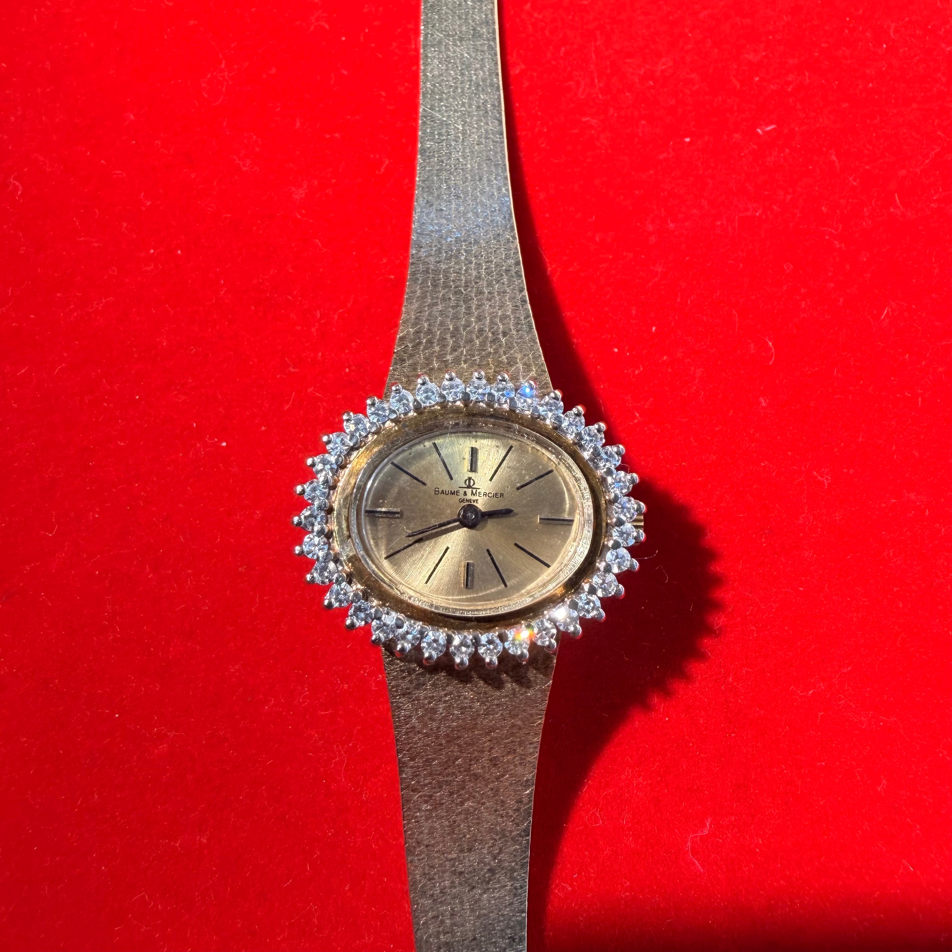 Baume & Mercier 14K Yellow Gold Diamond Watch 6.5"