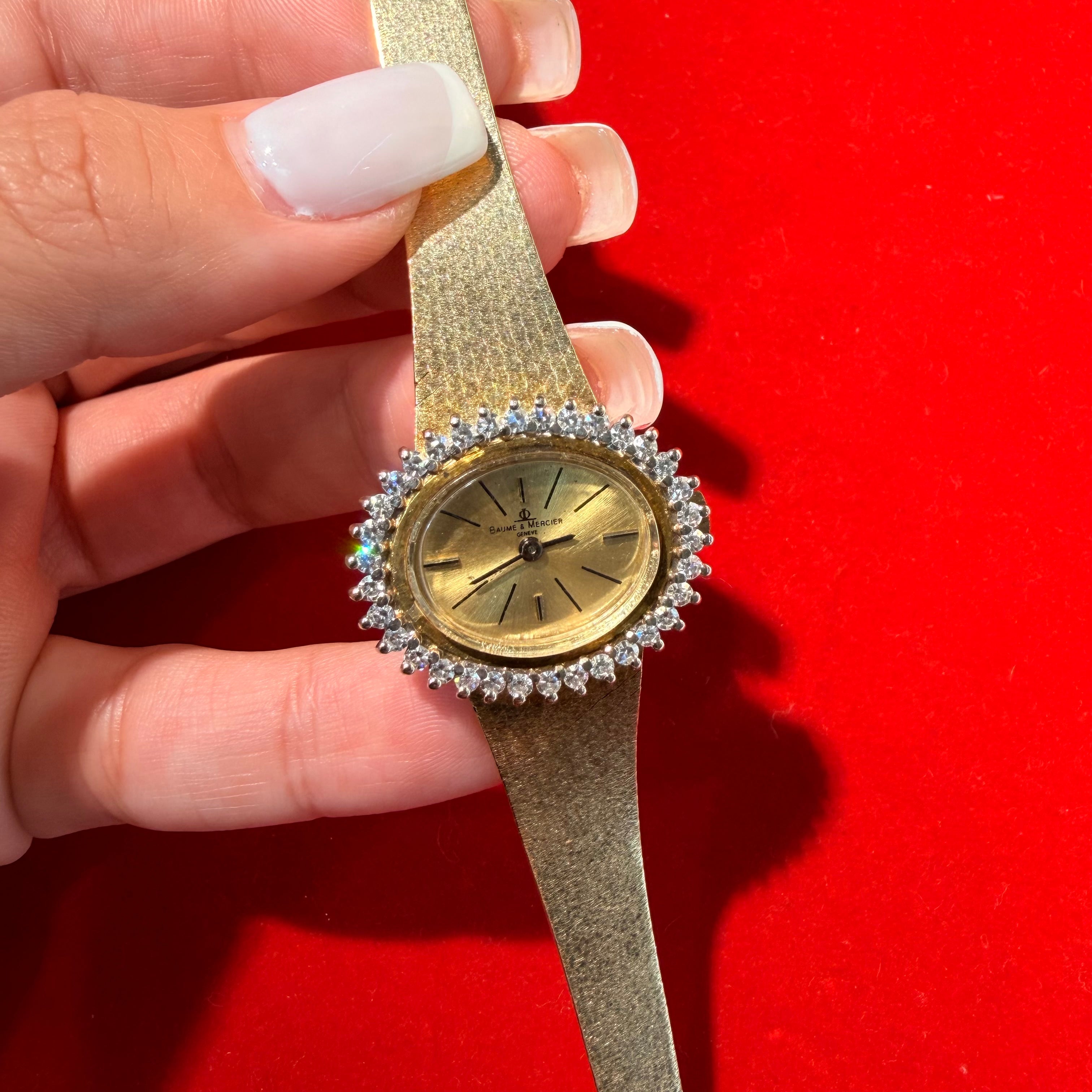 Baume & Mercier 14K Yellow Gold Diamond Watch 6.5"