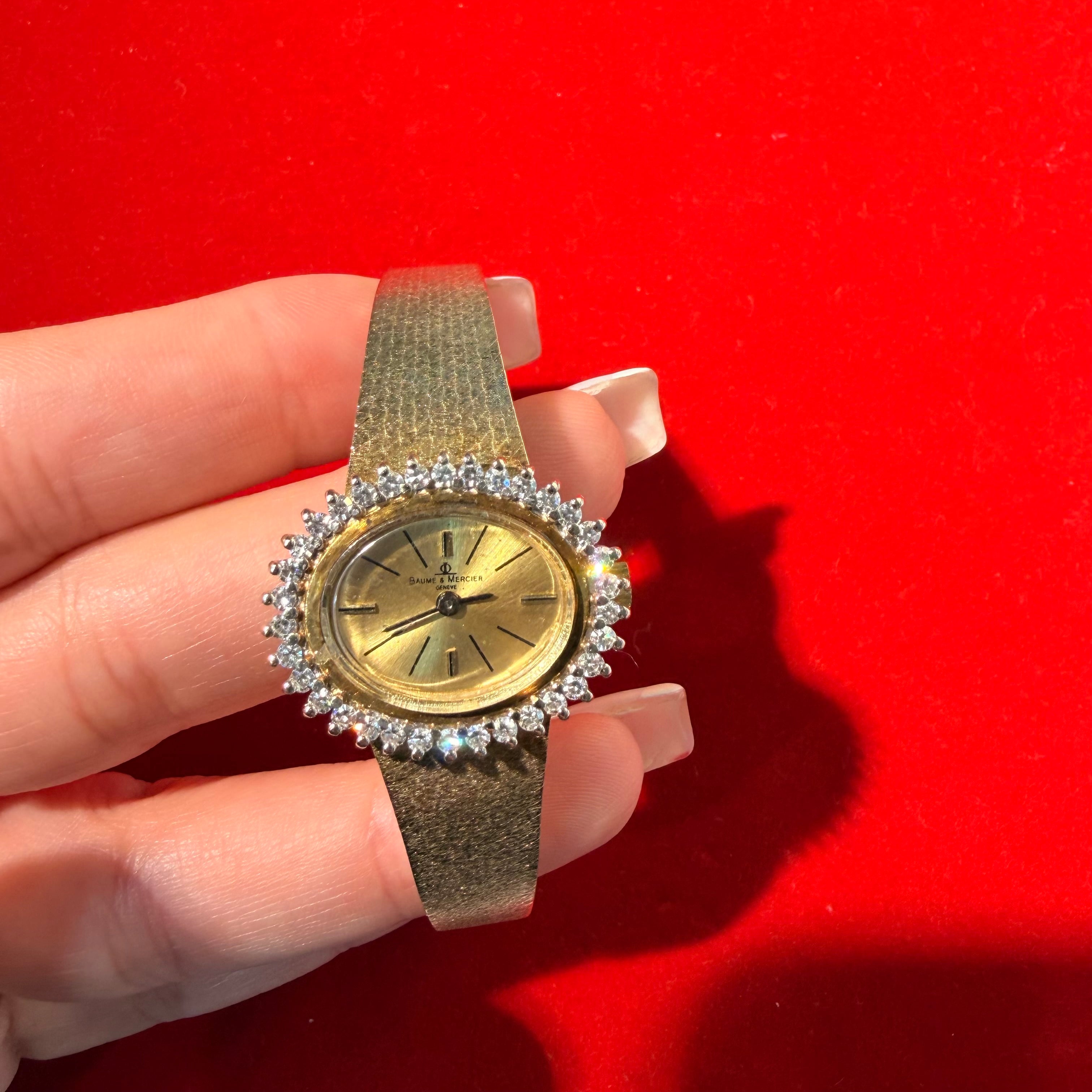 Baume & Mercier 14K Yellow Gold Diamond Watch 6.5"