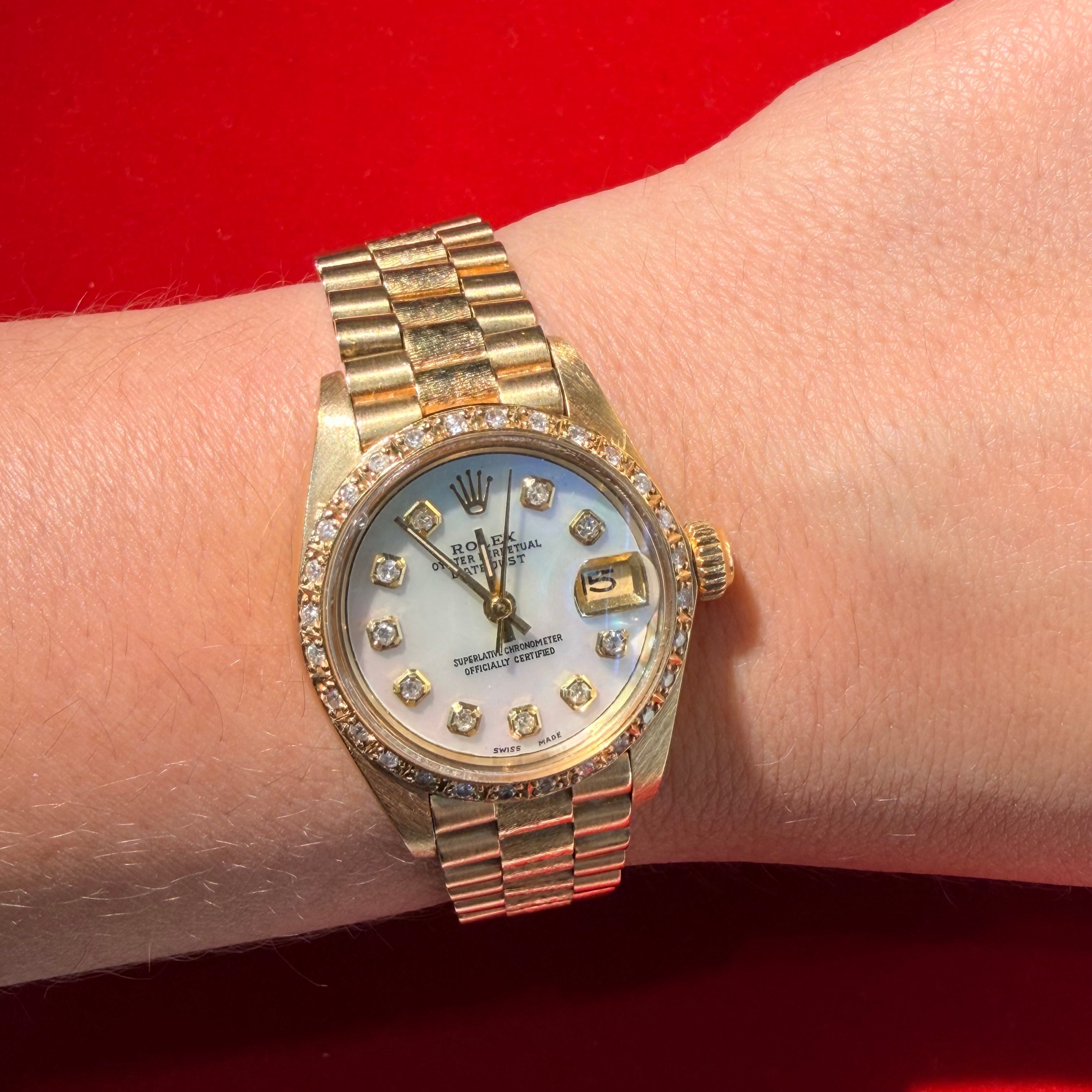 Vintage 26MM Date Just 18K Yellow Gold President Bark finish Rolex
