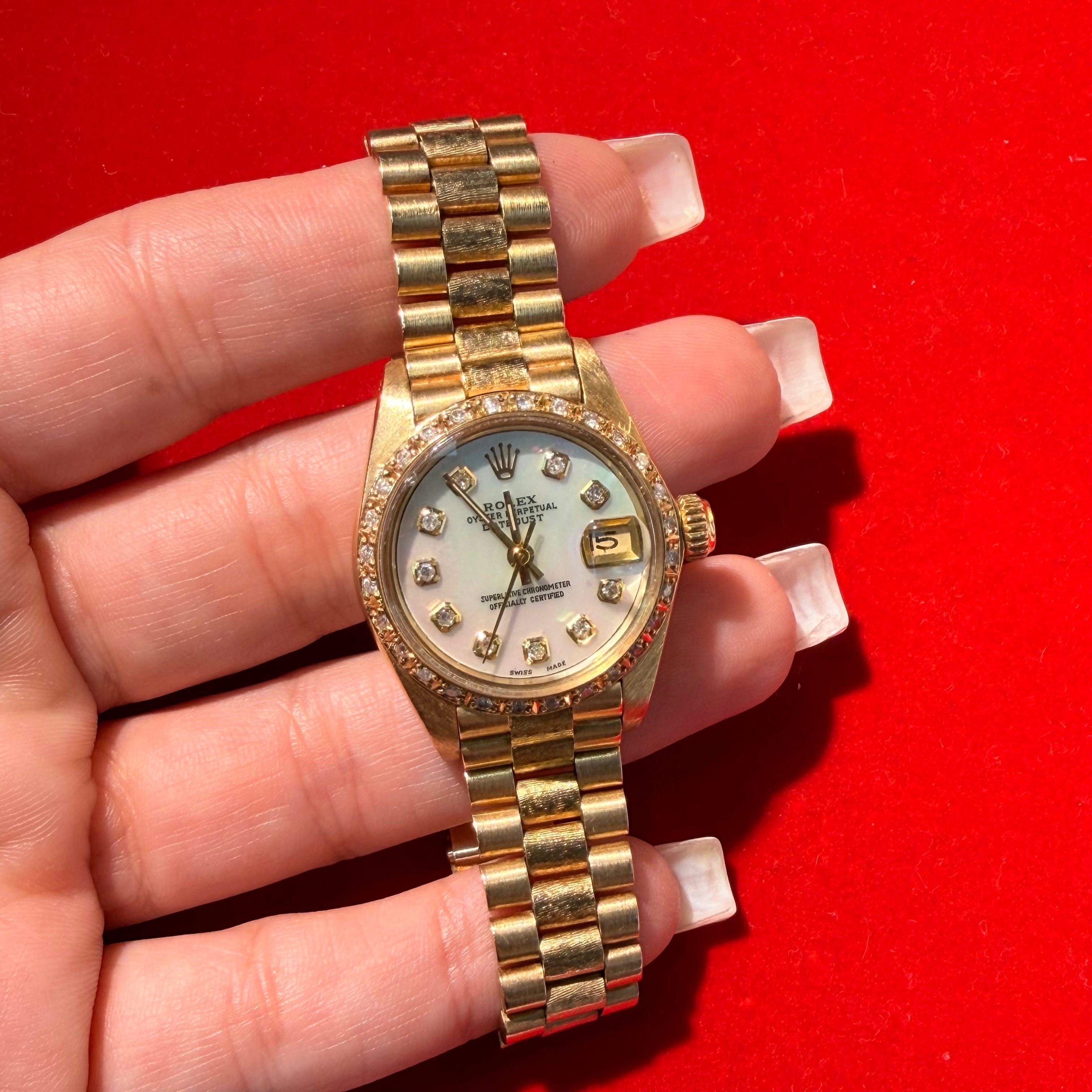 Vintage 26MM Date Just 18K Yellow Gold President Bark finish Rolex