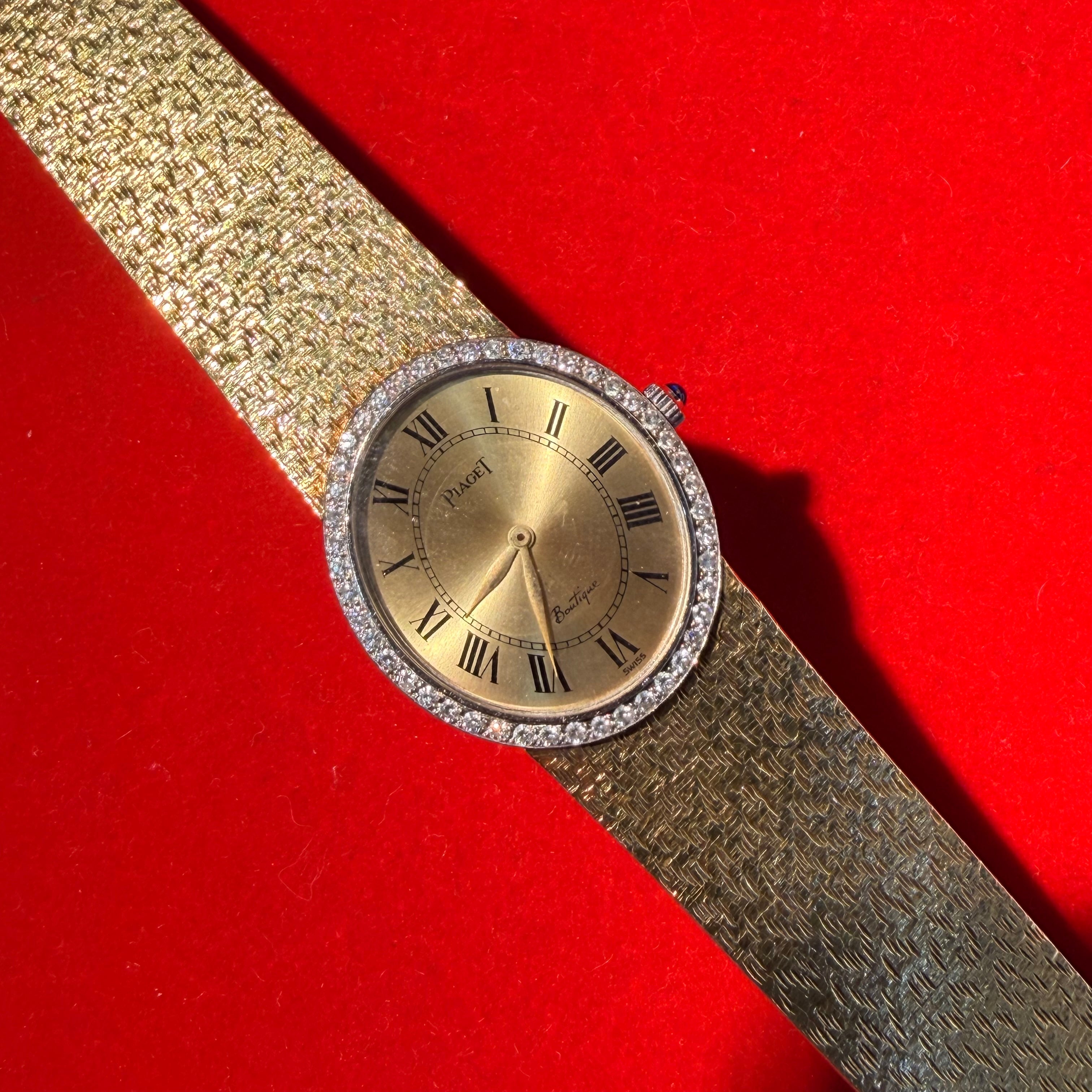 Vintage 1960s 18K Piaget Gold Watch with Diamonds 6.25"