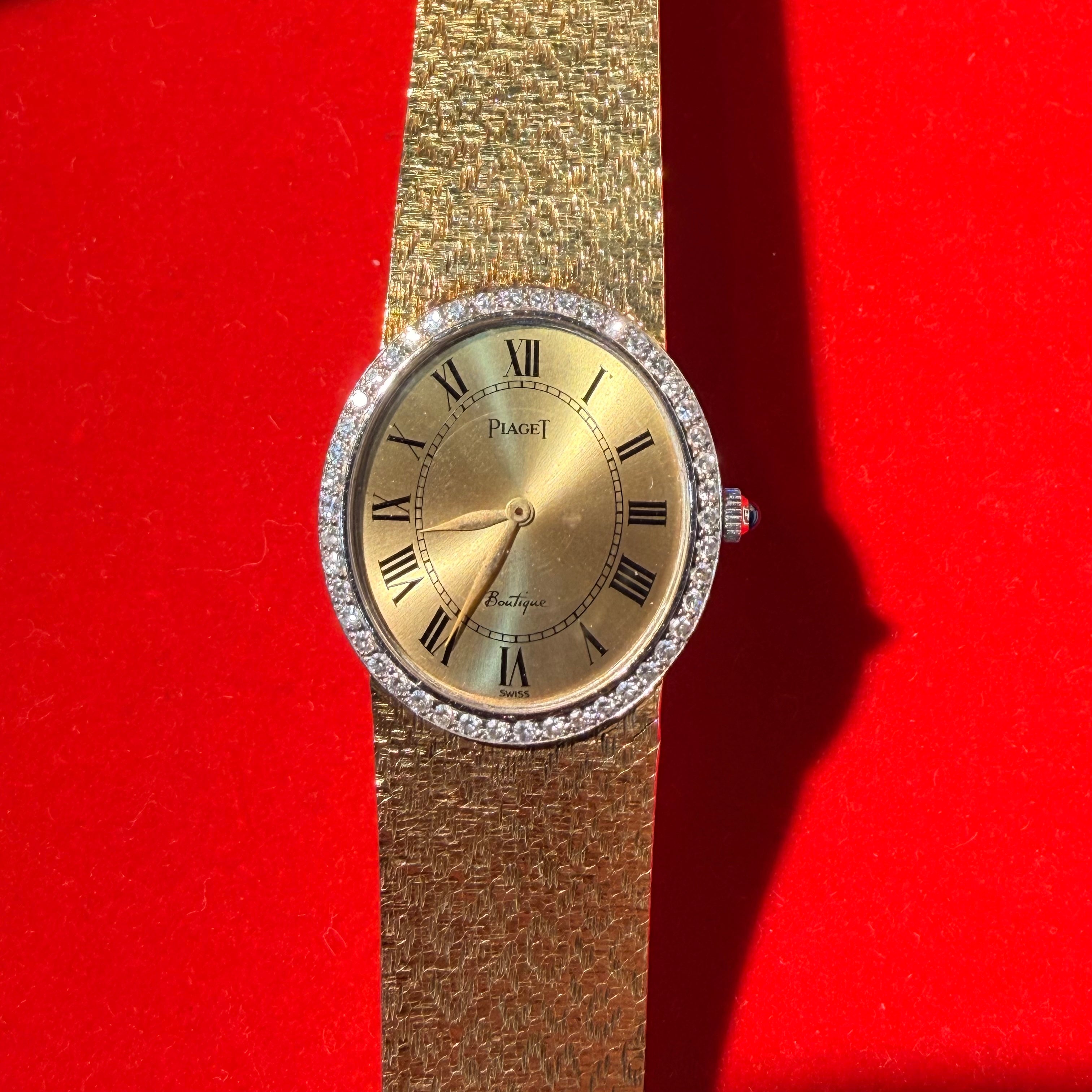 Vintage 1960s 18K Piaget Gold Watch with Diamonds 6.25"