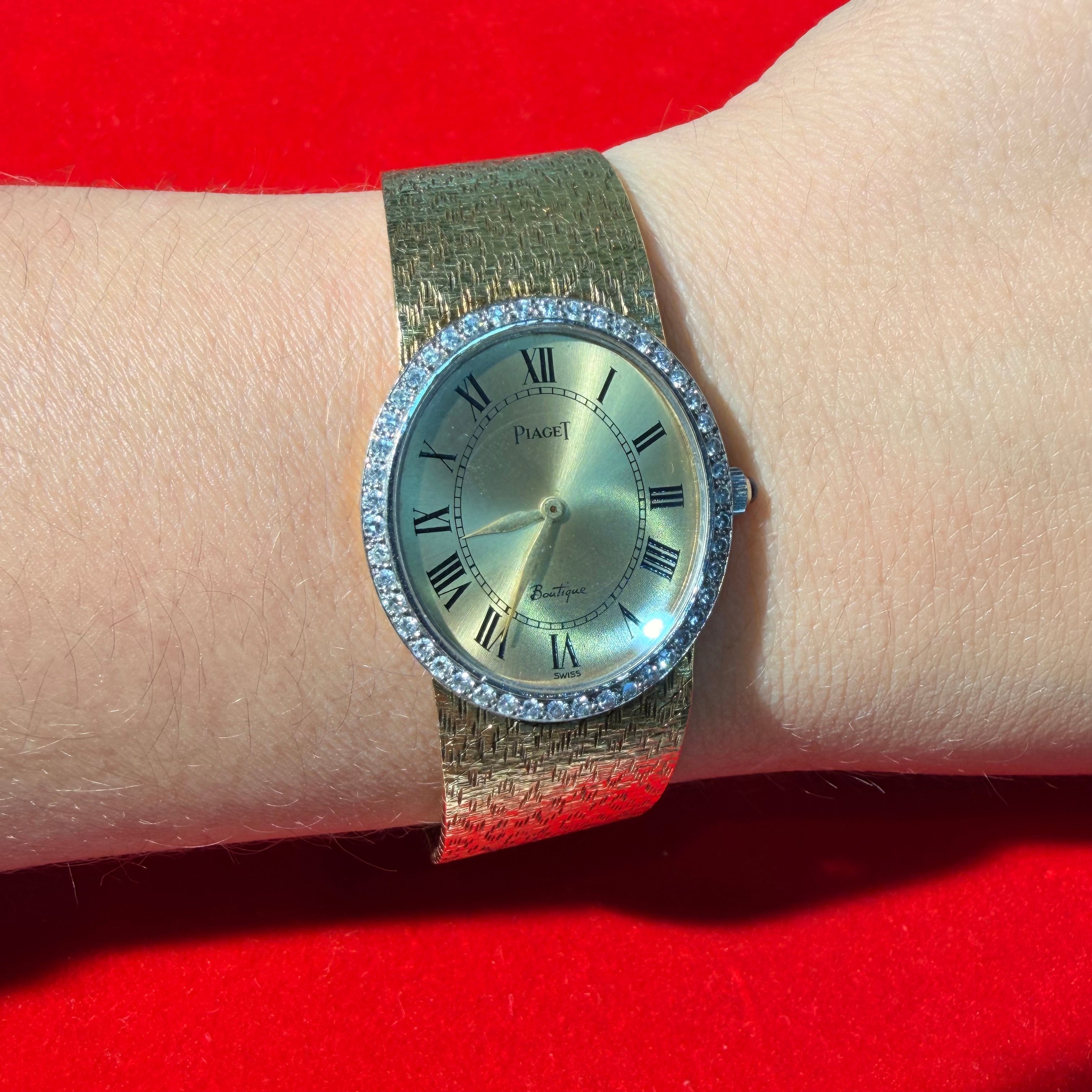 Vintage 1960s 18K Piaget Gold Watch with Diamonds 6.25"