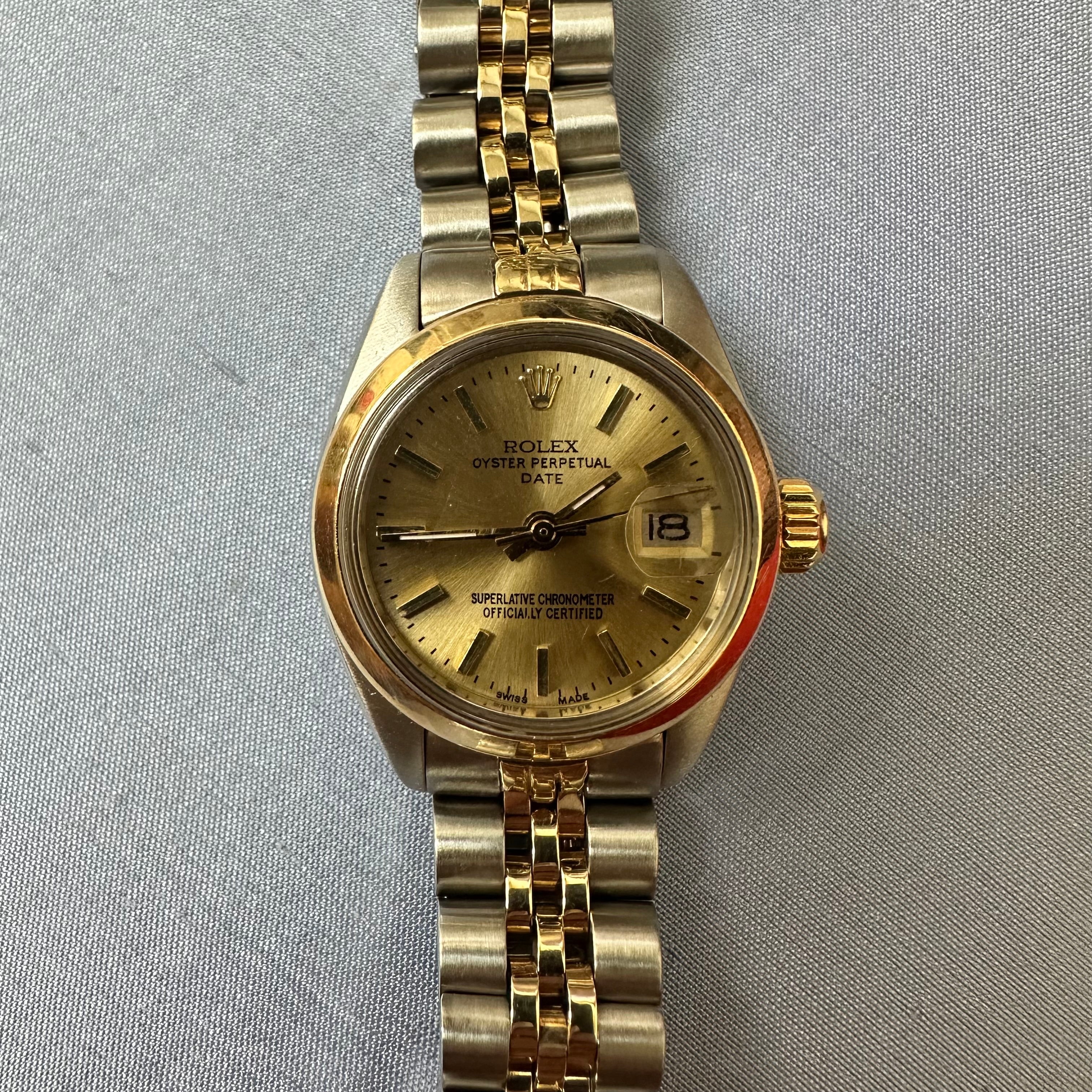 26mm Rolex Stainless Steel Oyster Perpetual With Two Tone Band With Yellow Dial