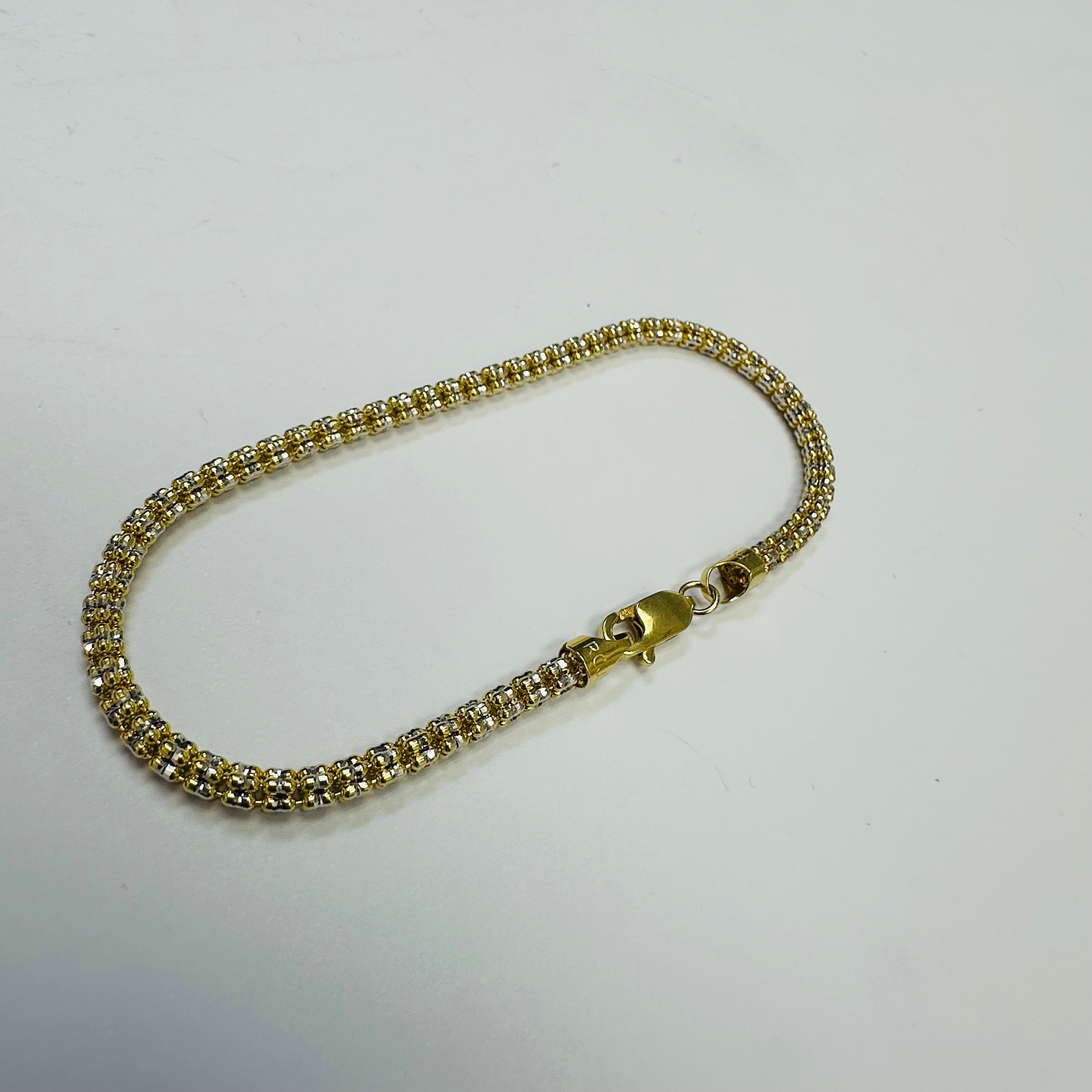 8” 10K Yellow Gold With White Diamond Cut Ice Link Bracelet