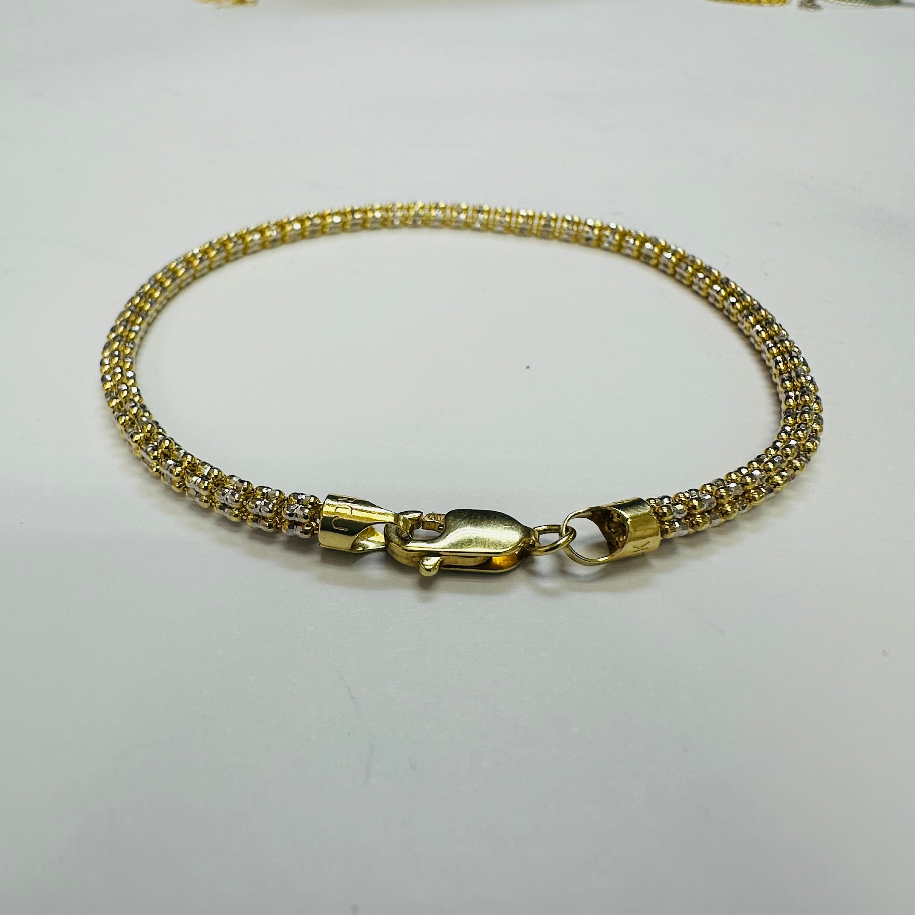 8” 10K Yellow Gold With White Diamond Cut Ice Link Bracelet