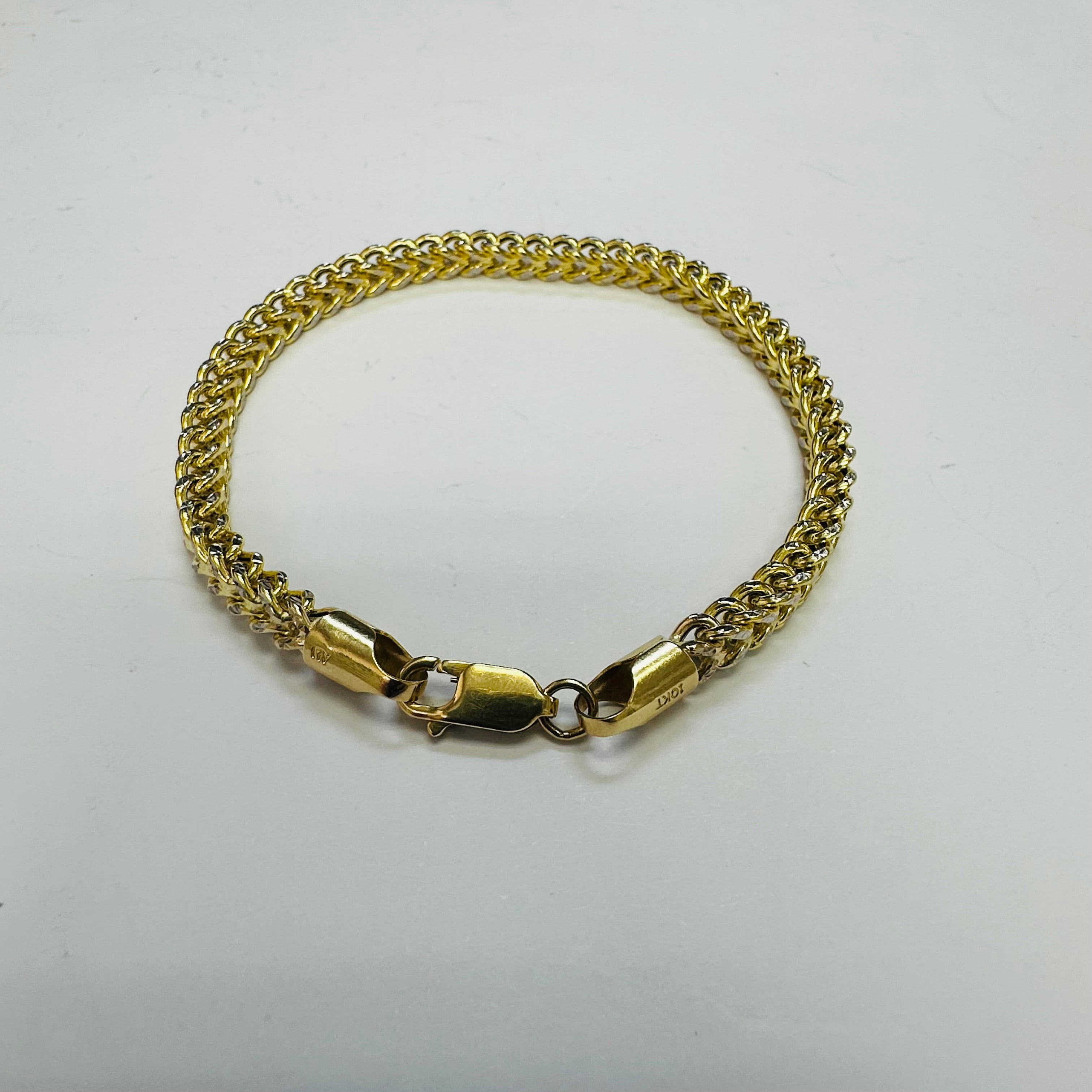 8.25” 10K Yellow Gold With White Diamond Cut Franco Bracelet