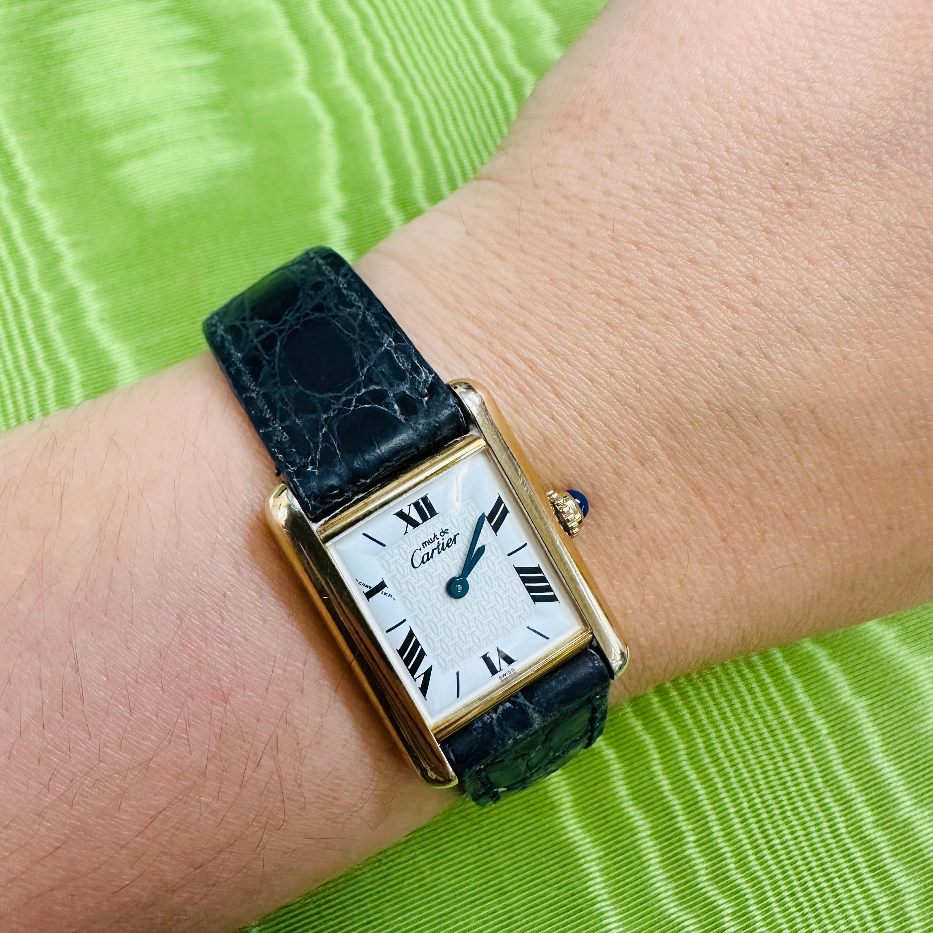 Must de Cartier Tank White Face and Black Strap Watch 23mm