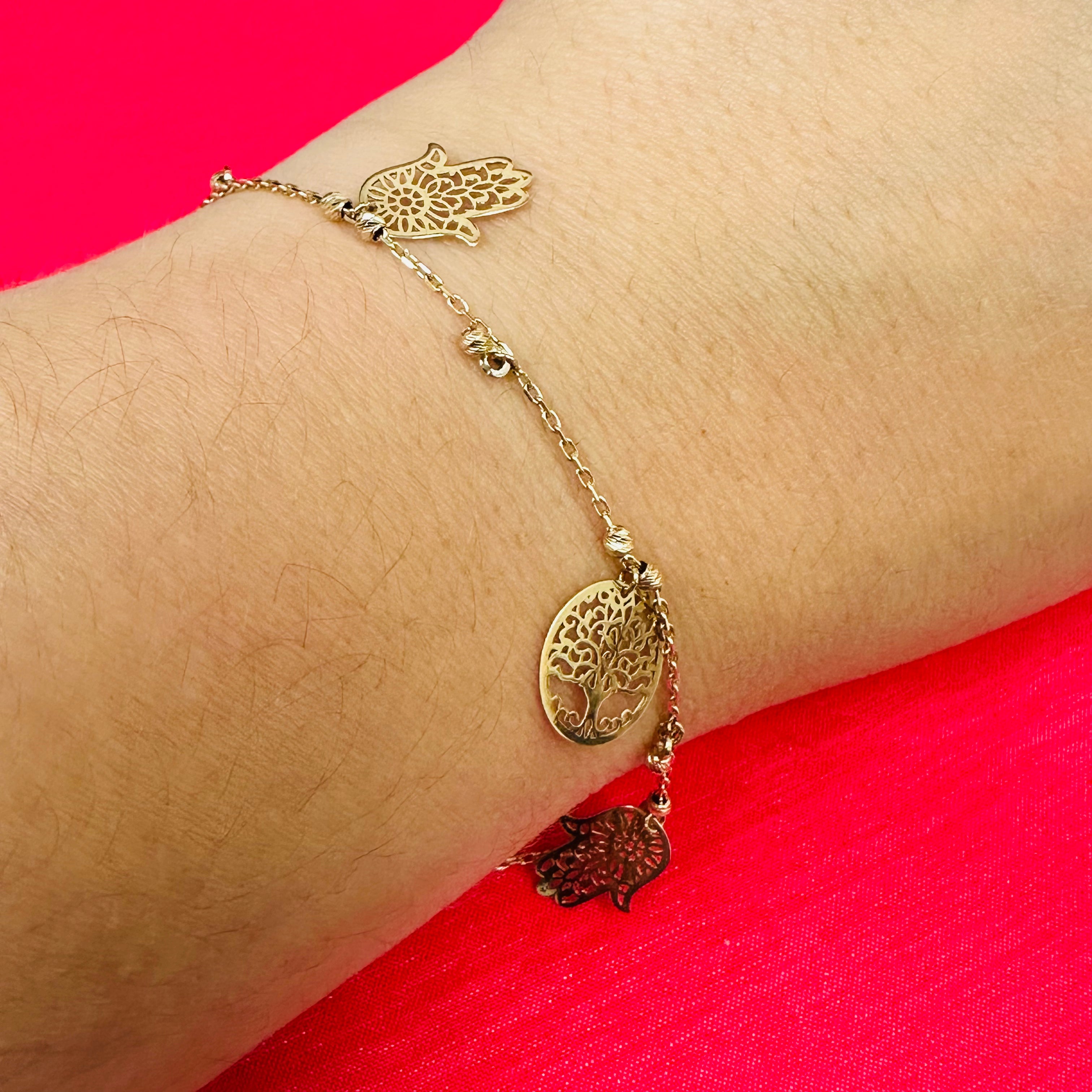 14K 7-7.5" Hamsa & Tree of life Bracelet