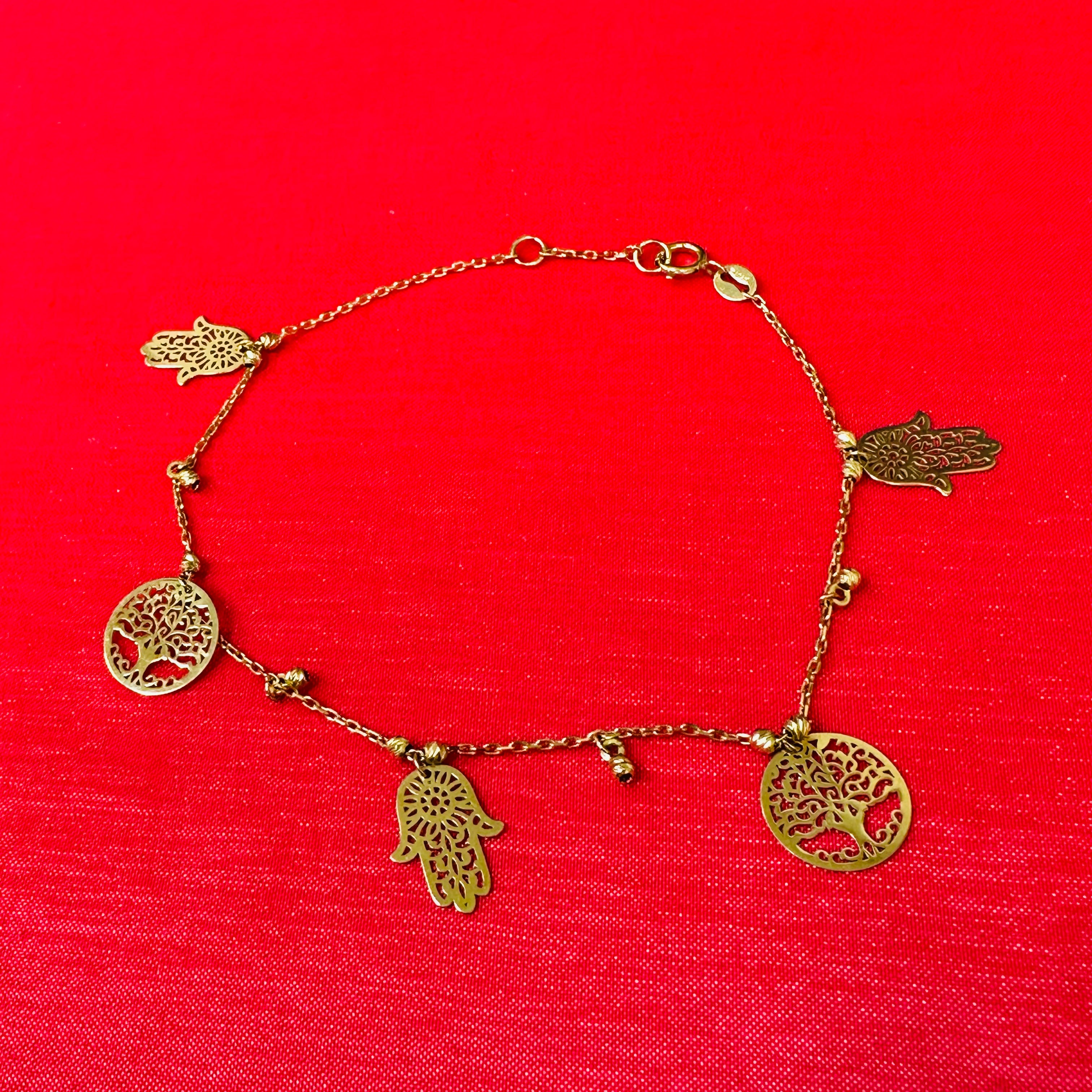 14K 7-7.5" Hamsa & Tree of life Bracelet