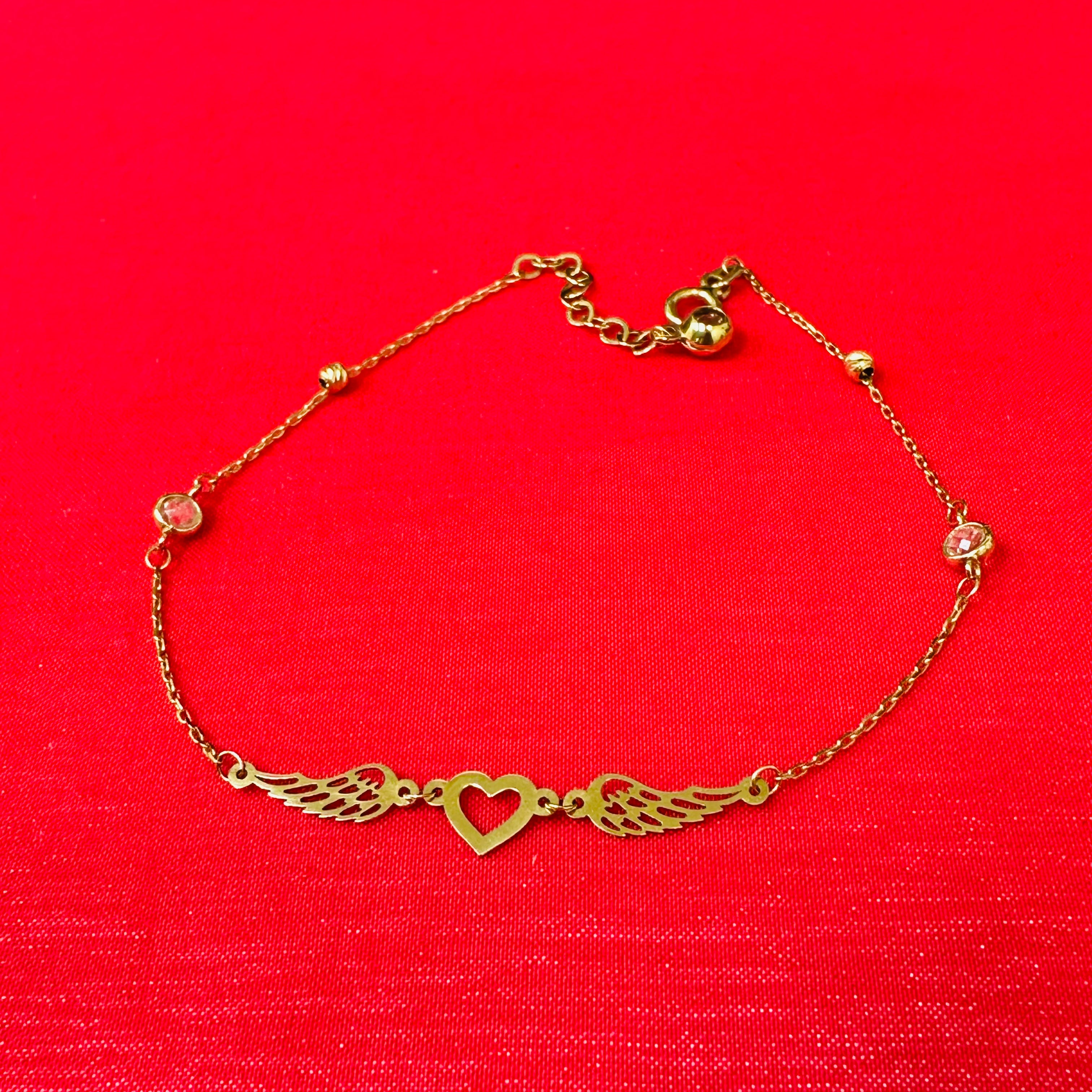 14K 7-8" Yellow Gold Heart With Wings Bracelet