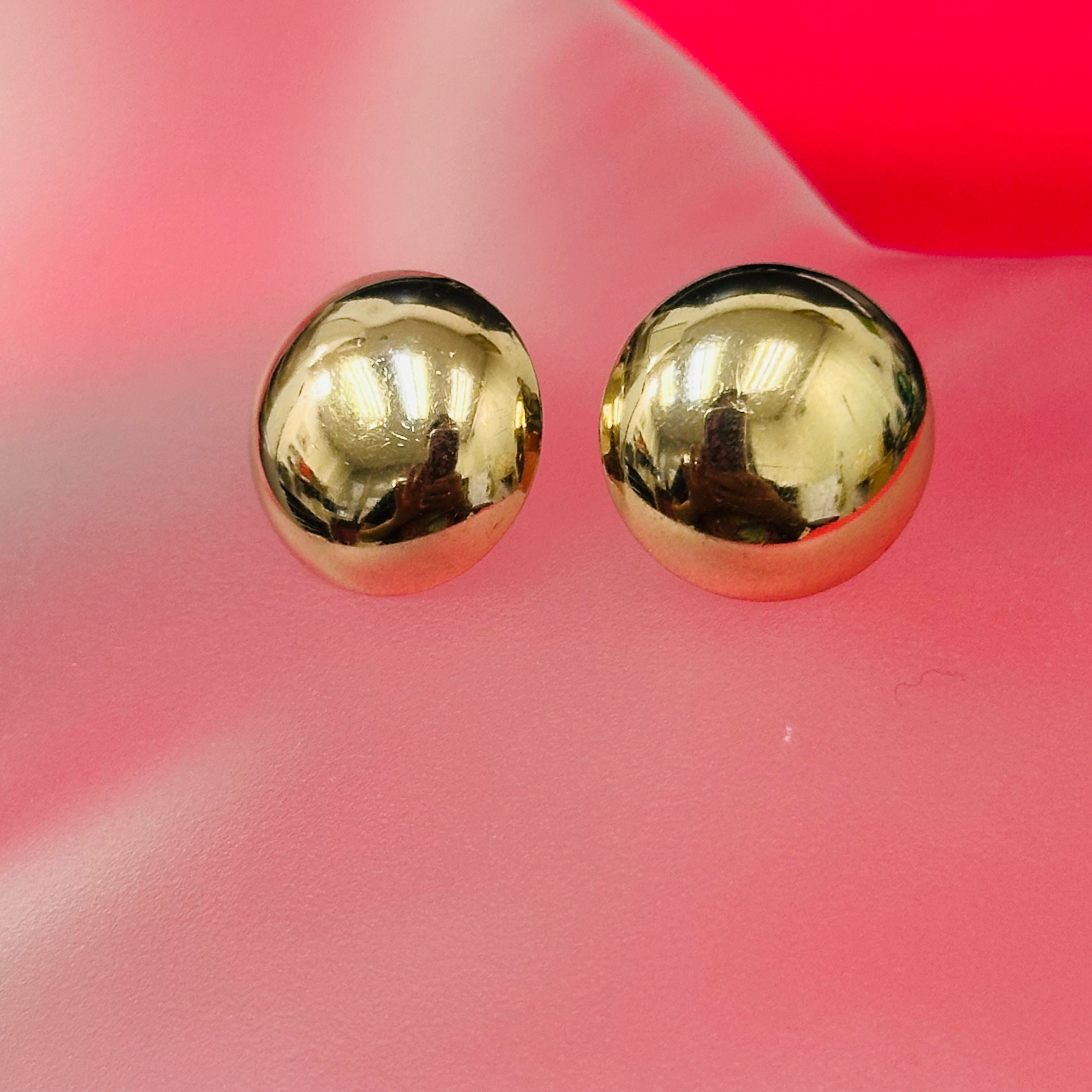 14K Yellow Gold Big Button Earrings