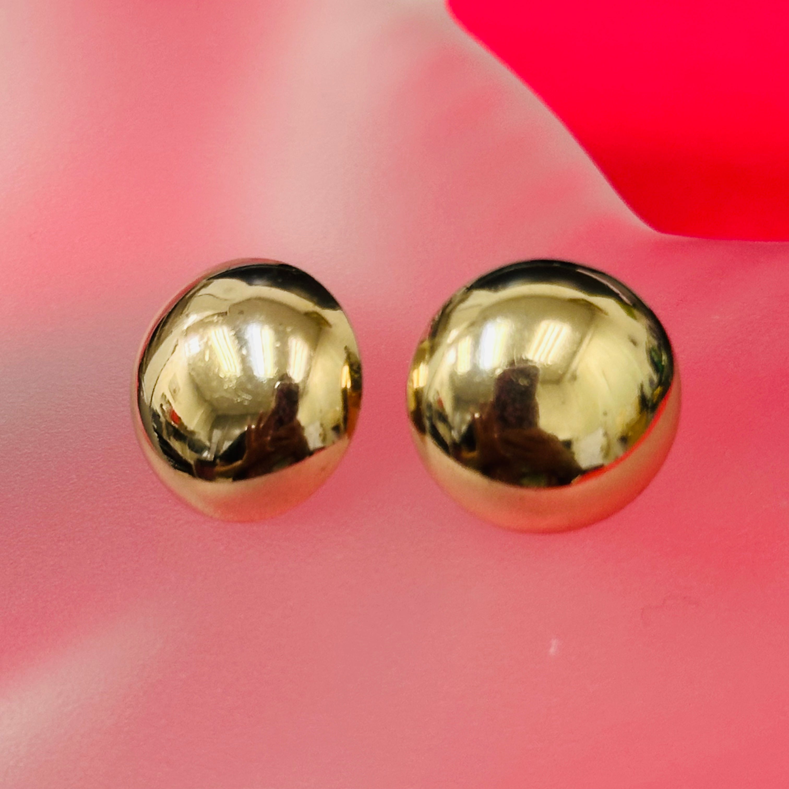 14K Yellow Gold Big Button Earrings