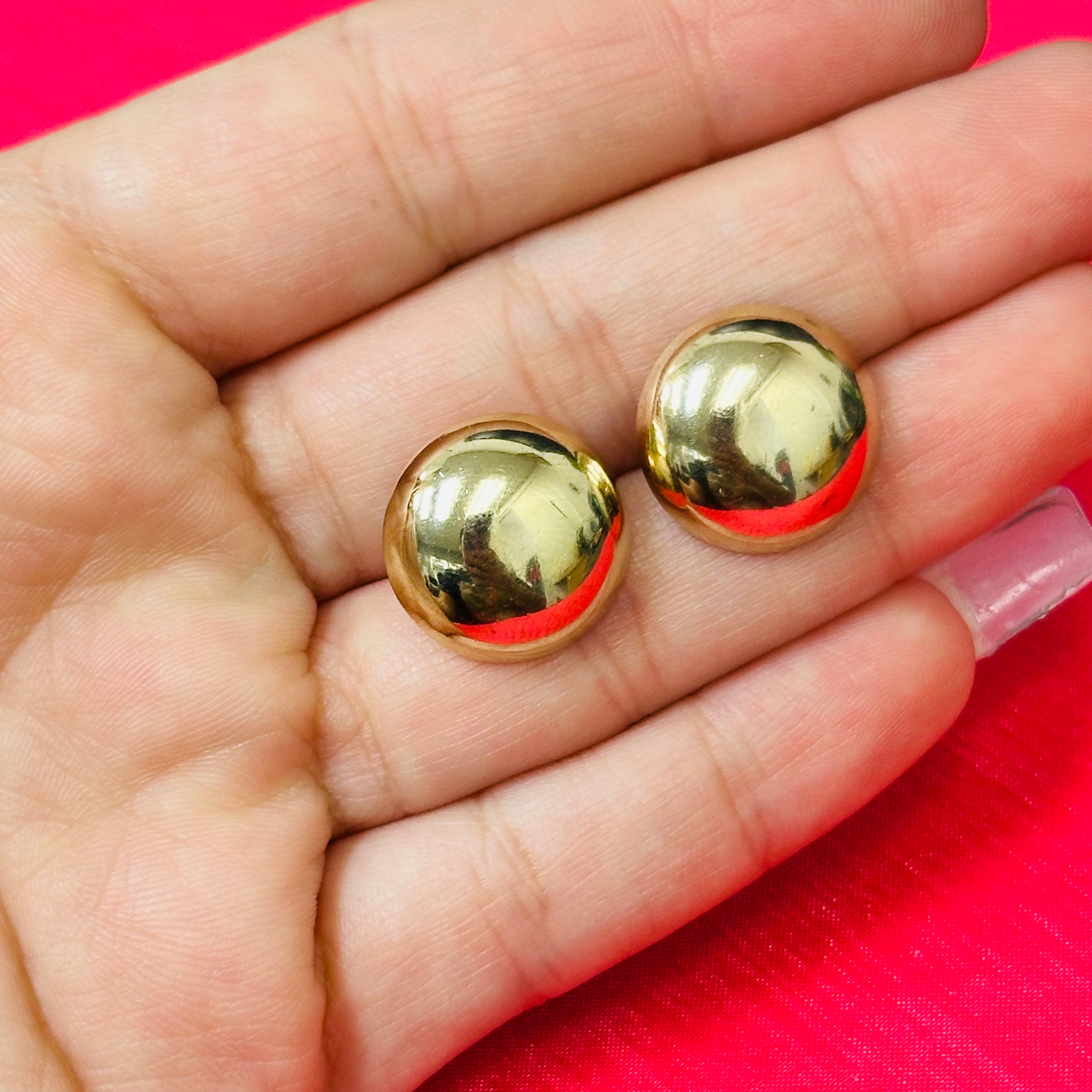 14K Yellow Gold Big Button Earrings