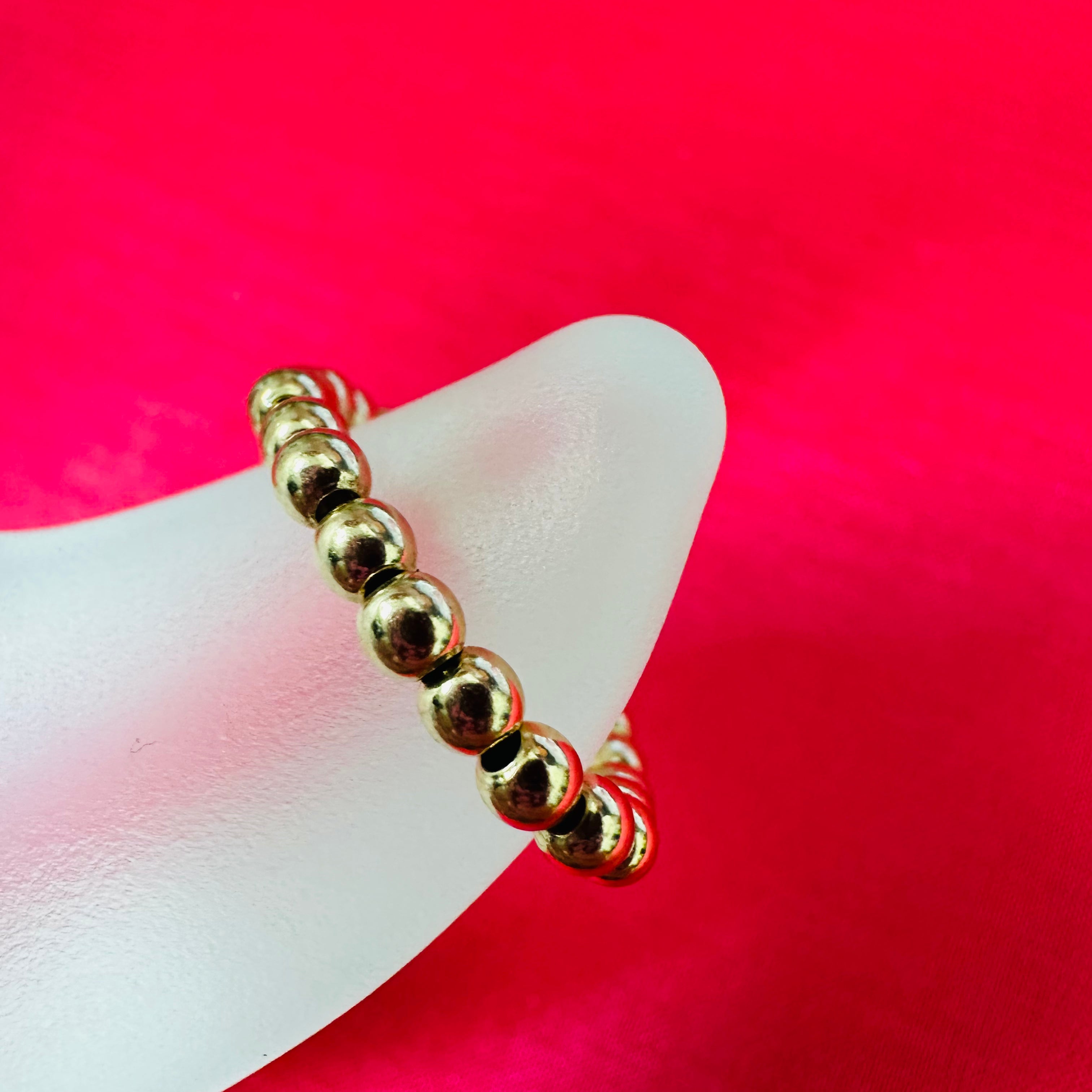 14K Yellow Gold Beaded Stretchable Ring sz 6 - 9