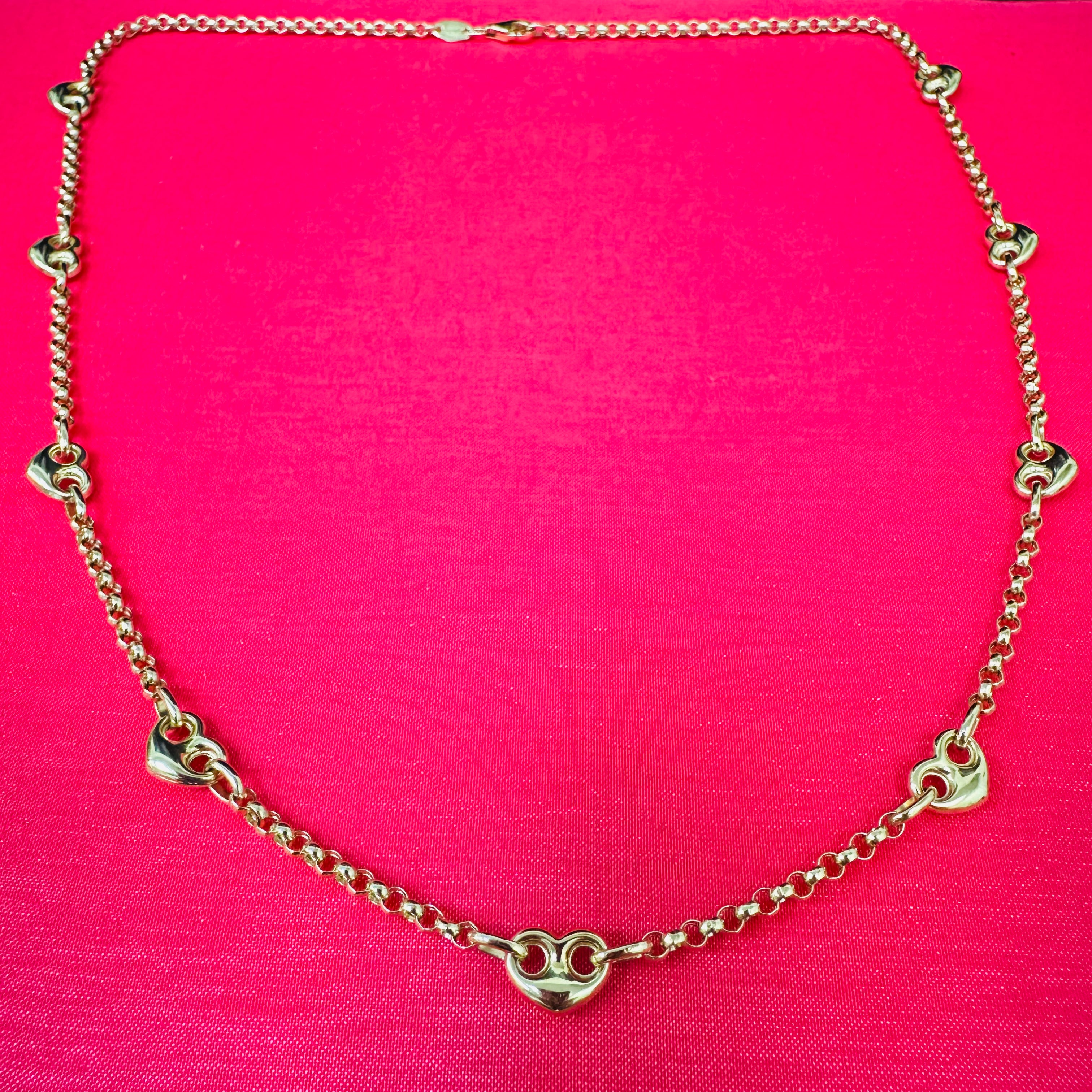 14K 18" Yellow Gold Rolo Chain With Puff Gucci Hearts