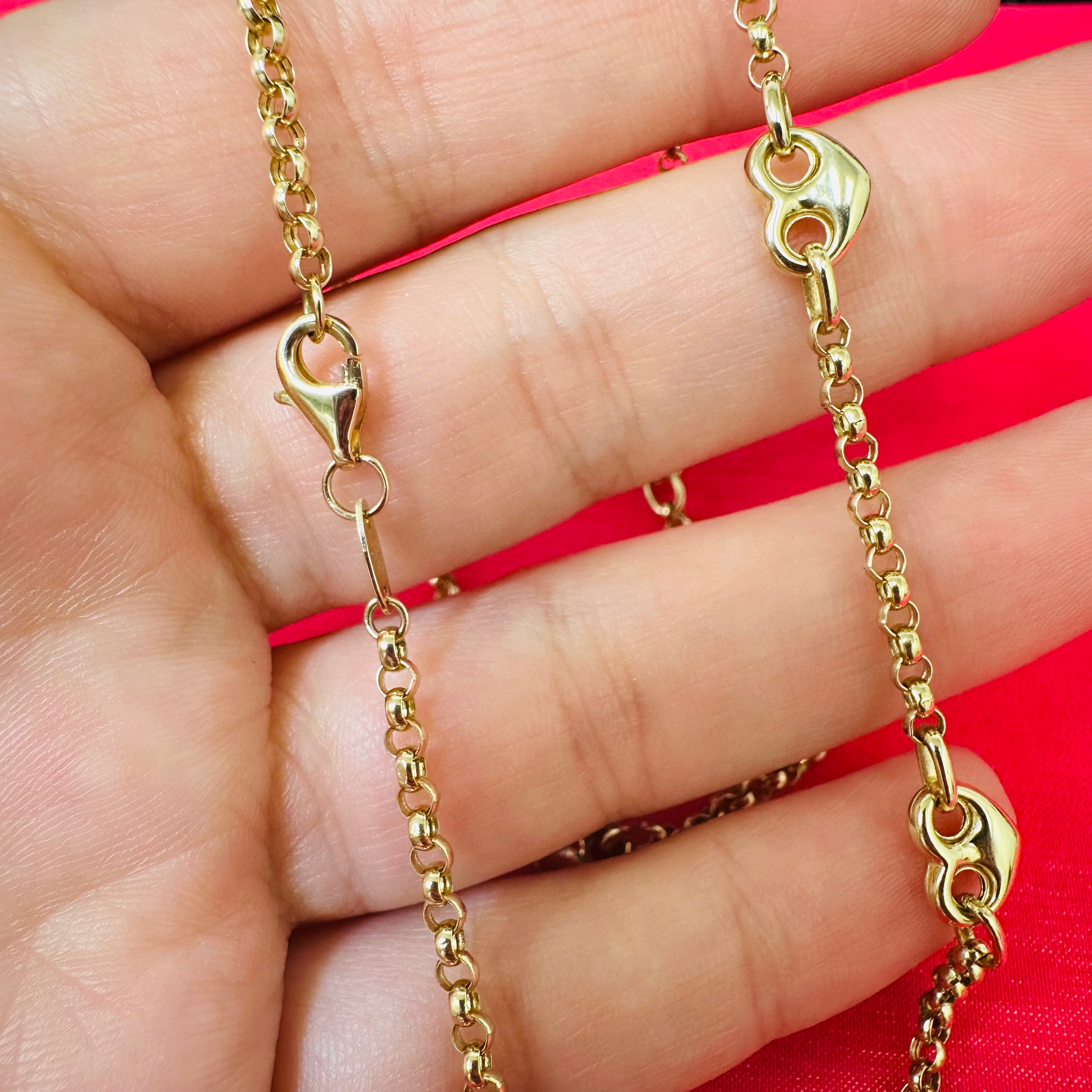 14K 18" Yellow Gold Rolo Chain With Puff Gucci Hearts