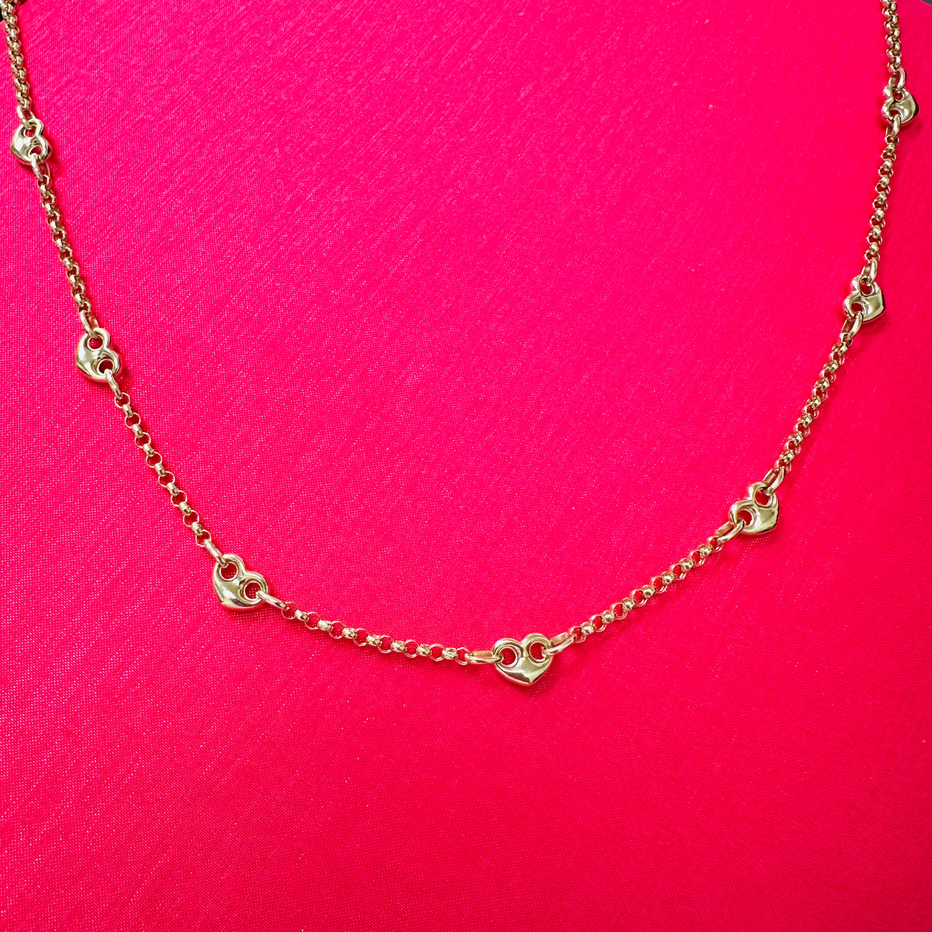 14K 18" Yellow Gold Rolo Chain With Puff Gucci Hearts