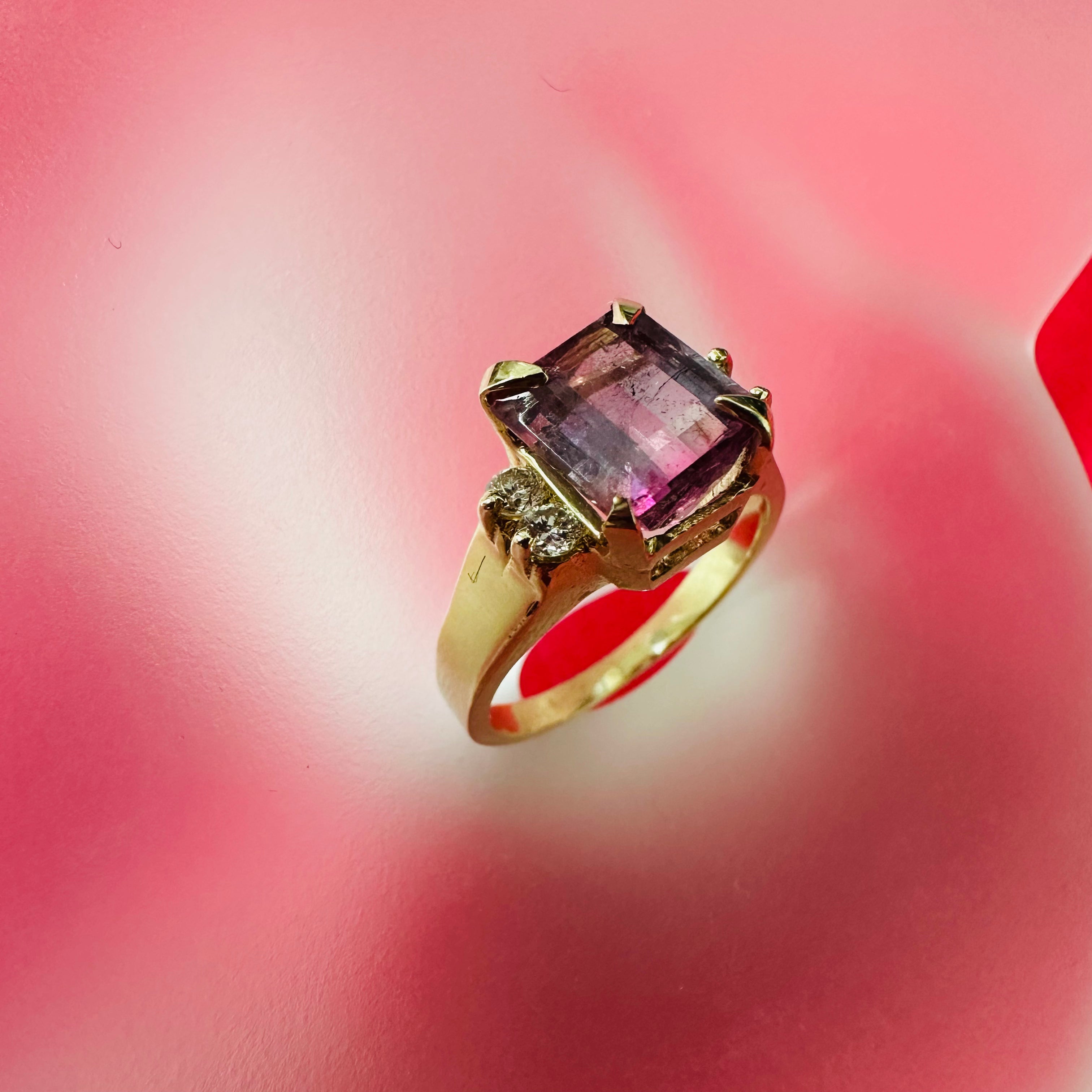 14K Beautiful Ombre Tourmaline and Diamonds Ring Size 5.5