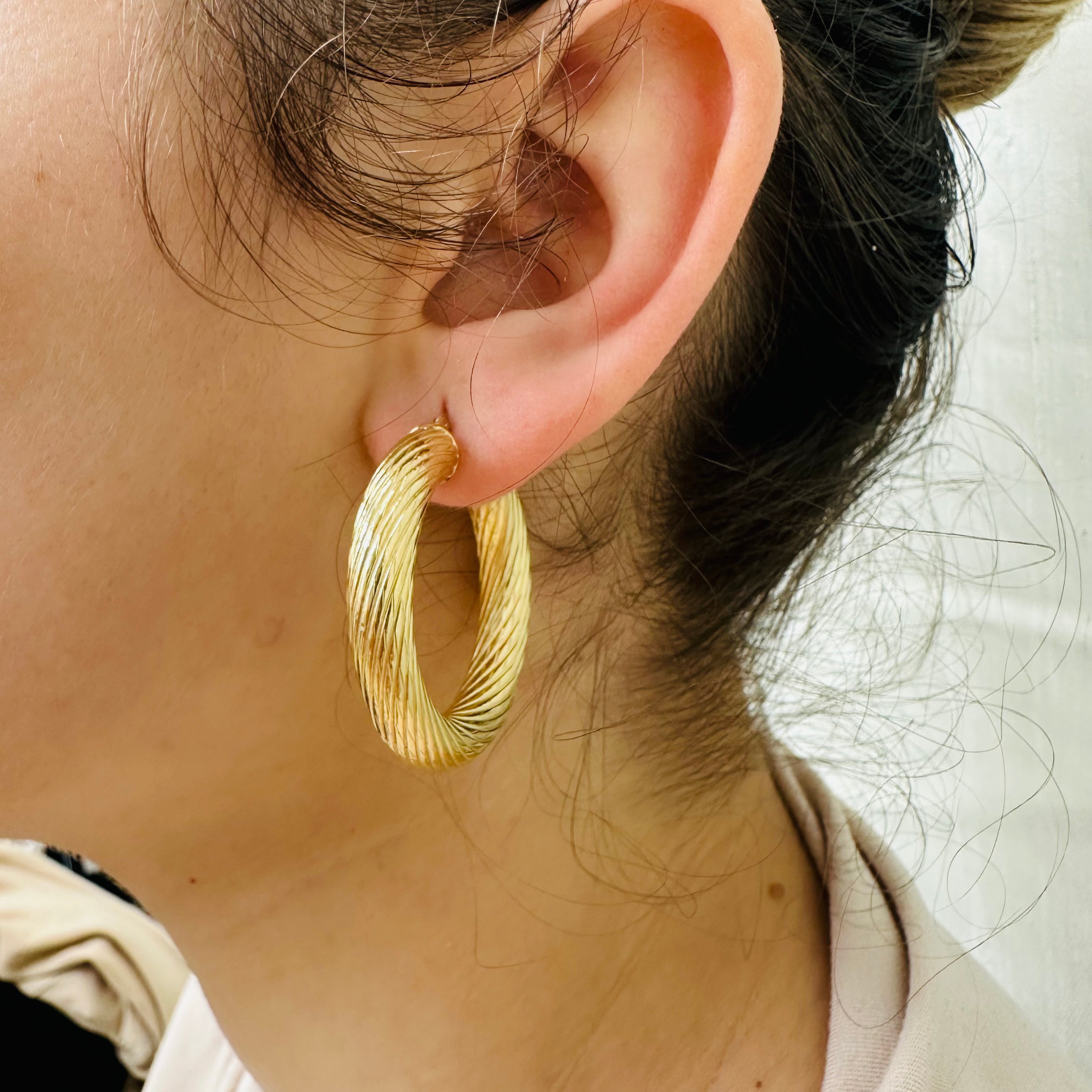 10K 30mm Yellow Gold Textured Hoops