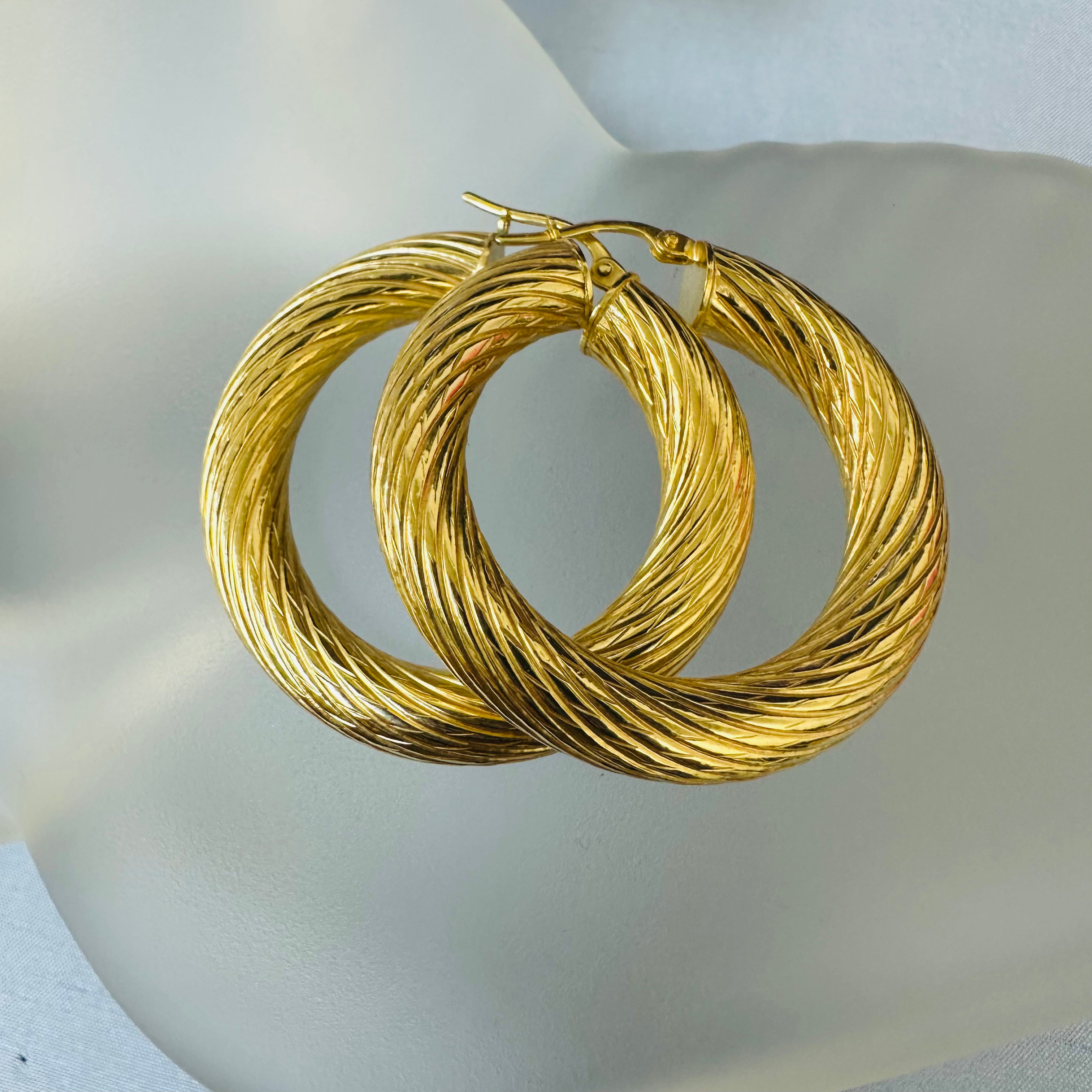 14K 36mm Yellow Gold Textured Hoops