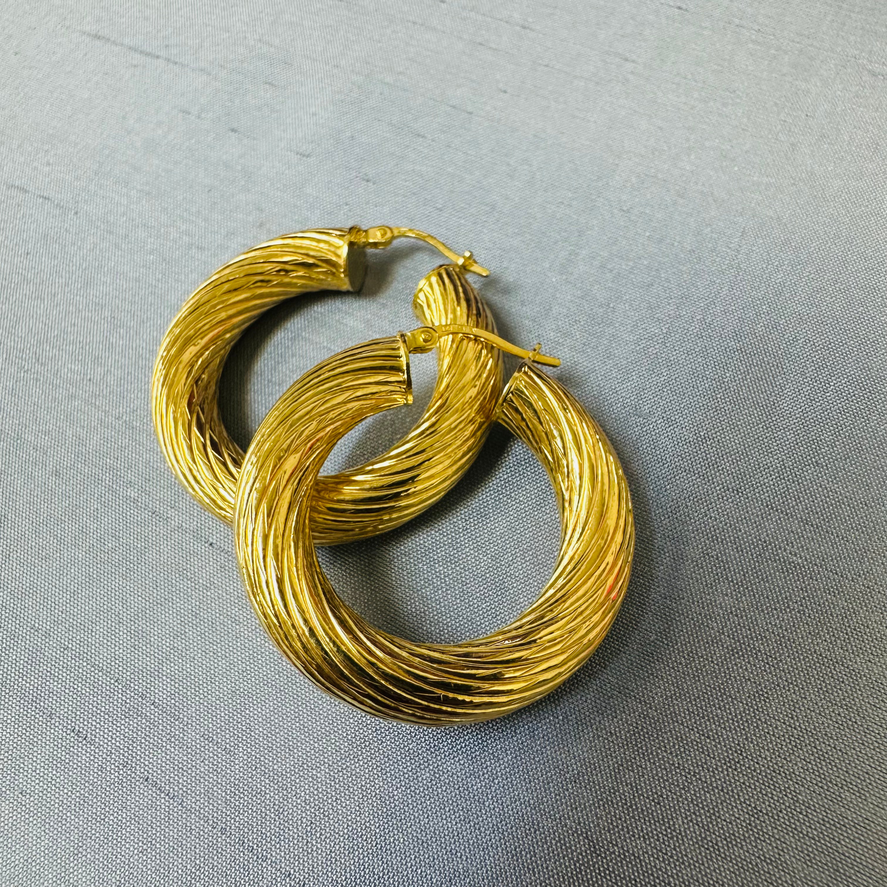 10K 30mm Yellow Gold Textured Hoops