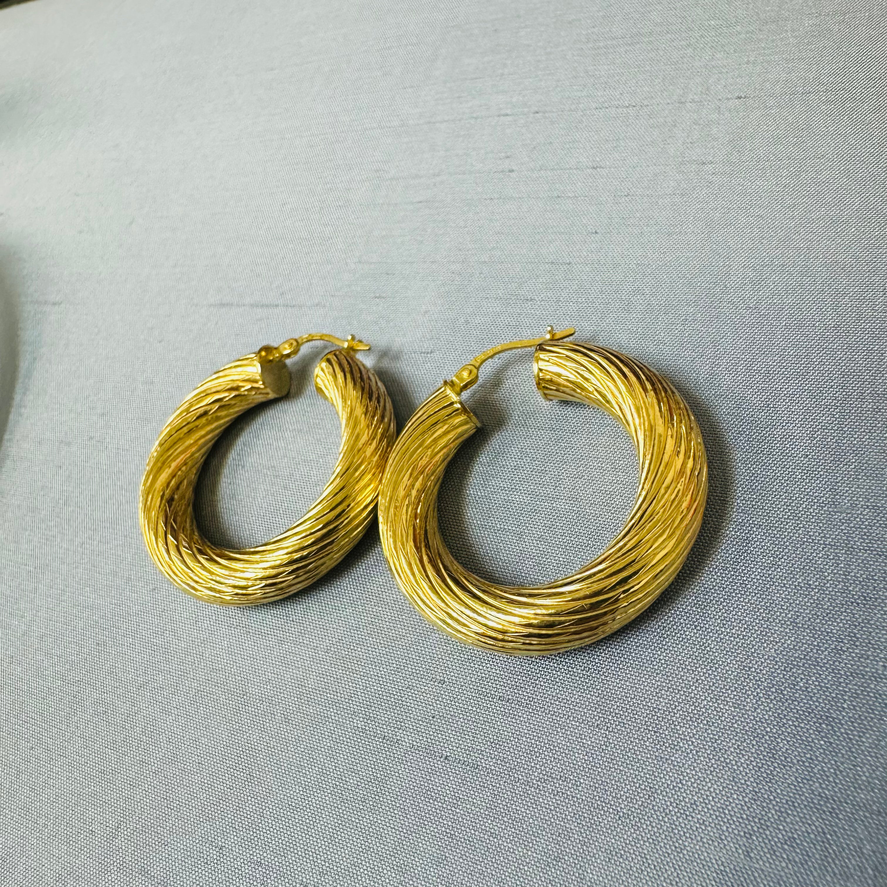 10K 30mm Yellow Gold Textured Hoops