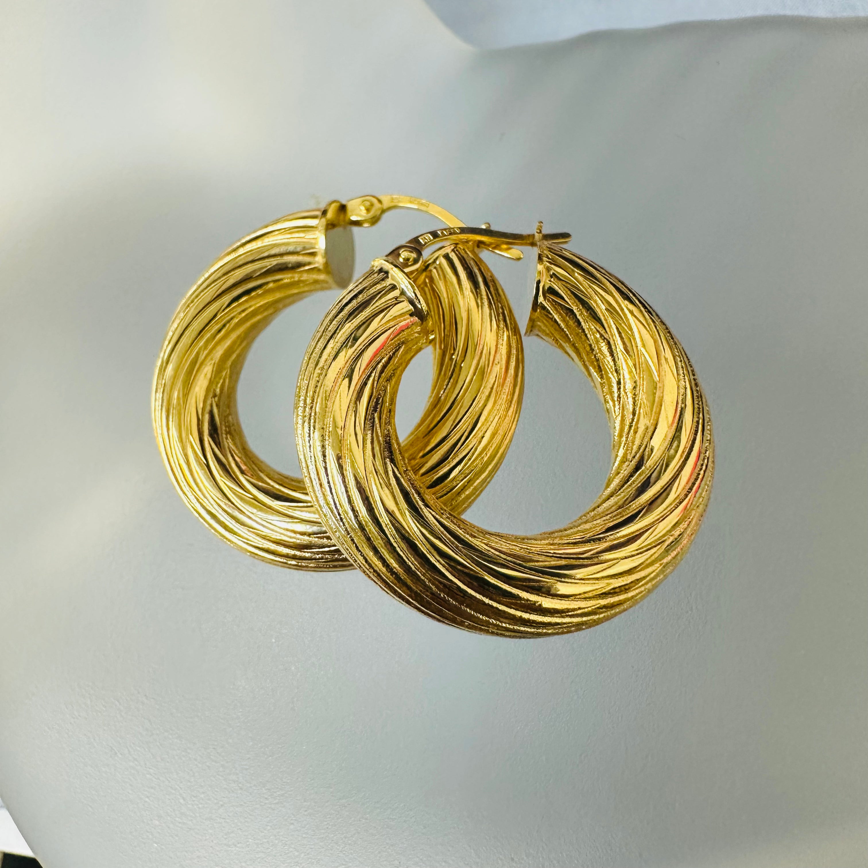 10K 30mm Yellow Gold Textured Hoops