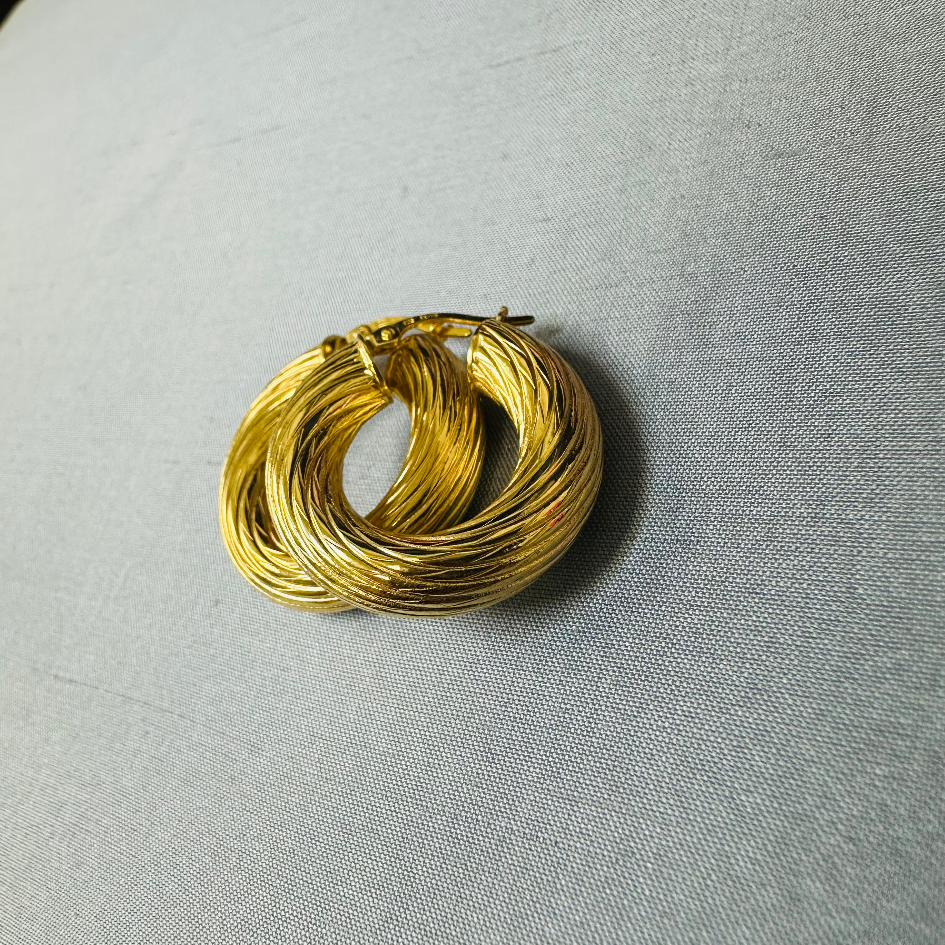 14K 1" Yellow Gold Textured Hoops