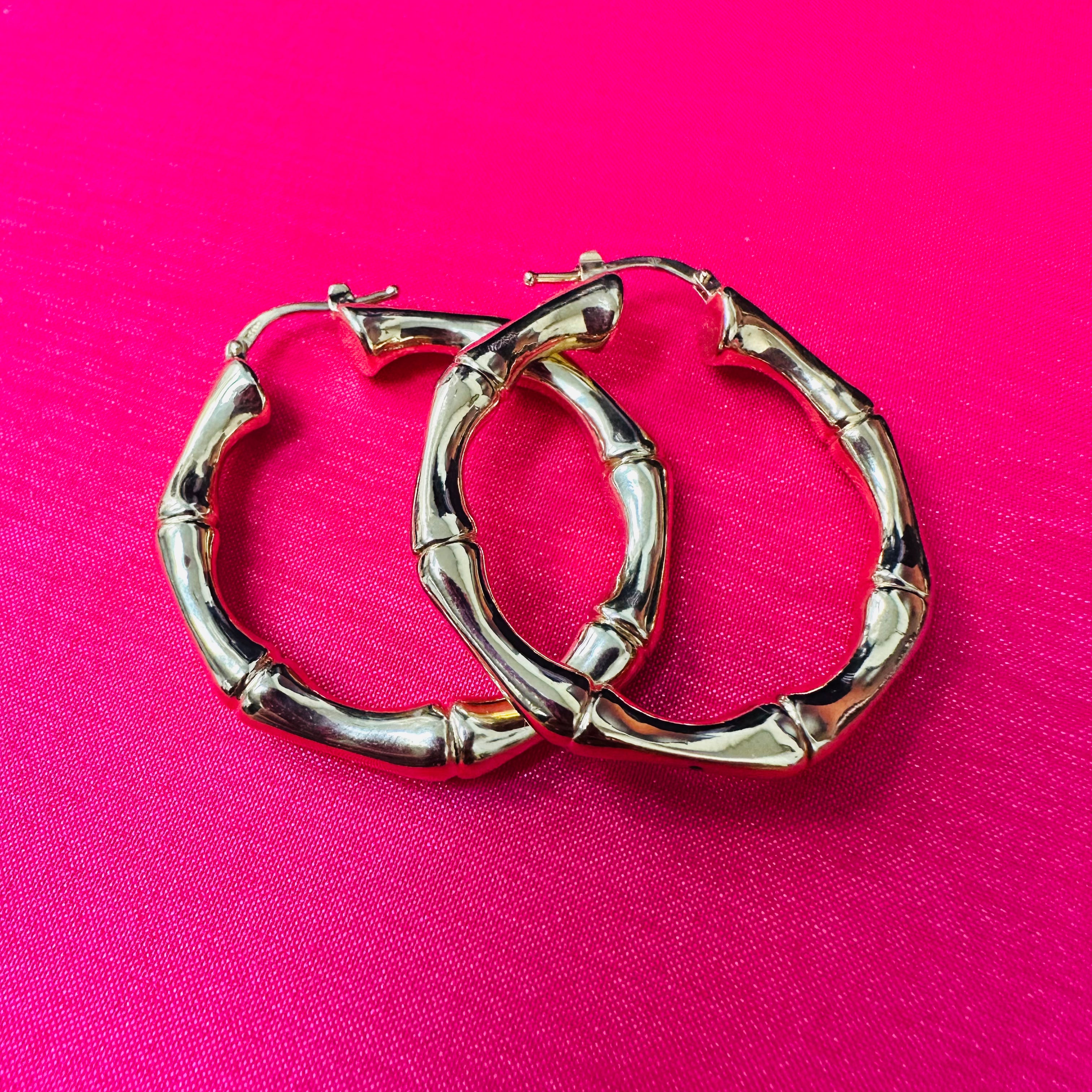 14K Yellow Gold Bamboo Hoops