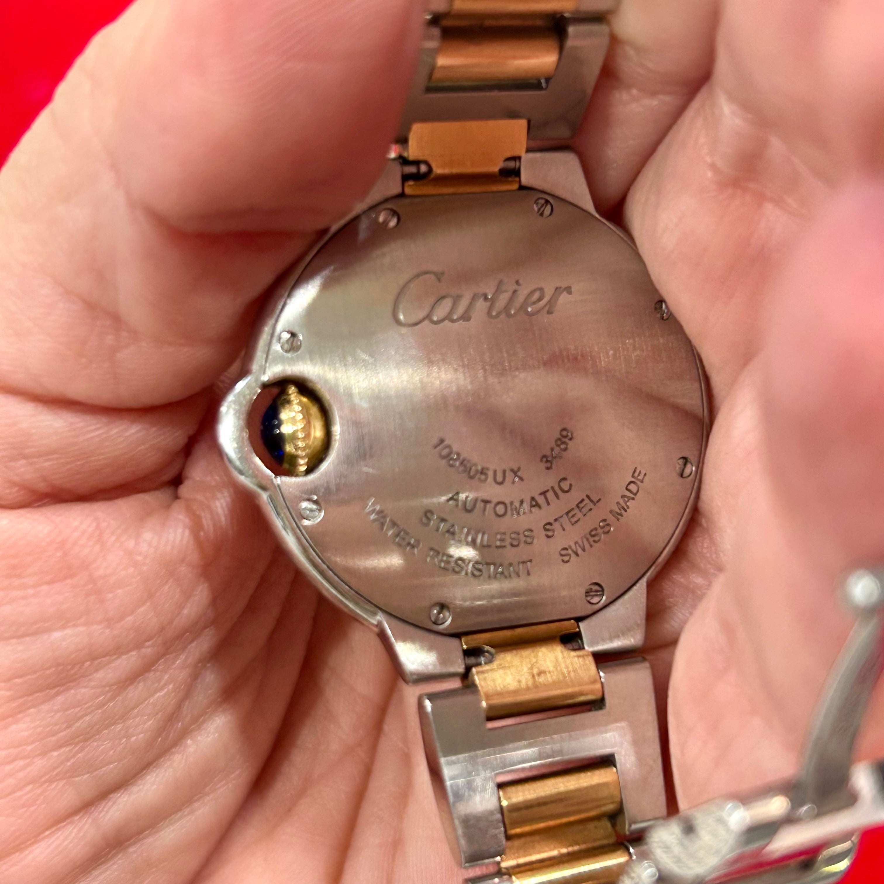 Cartier 33mm Rose Gold And Stainless Steel Mother of Pearl Ballon Bleu Watch
