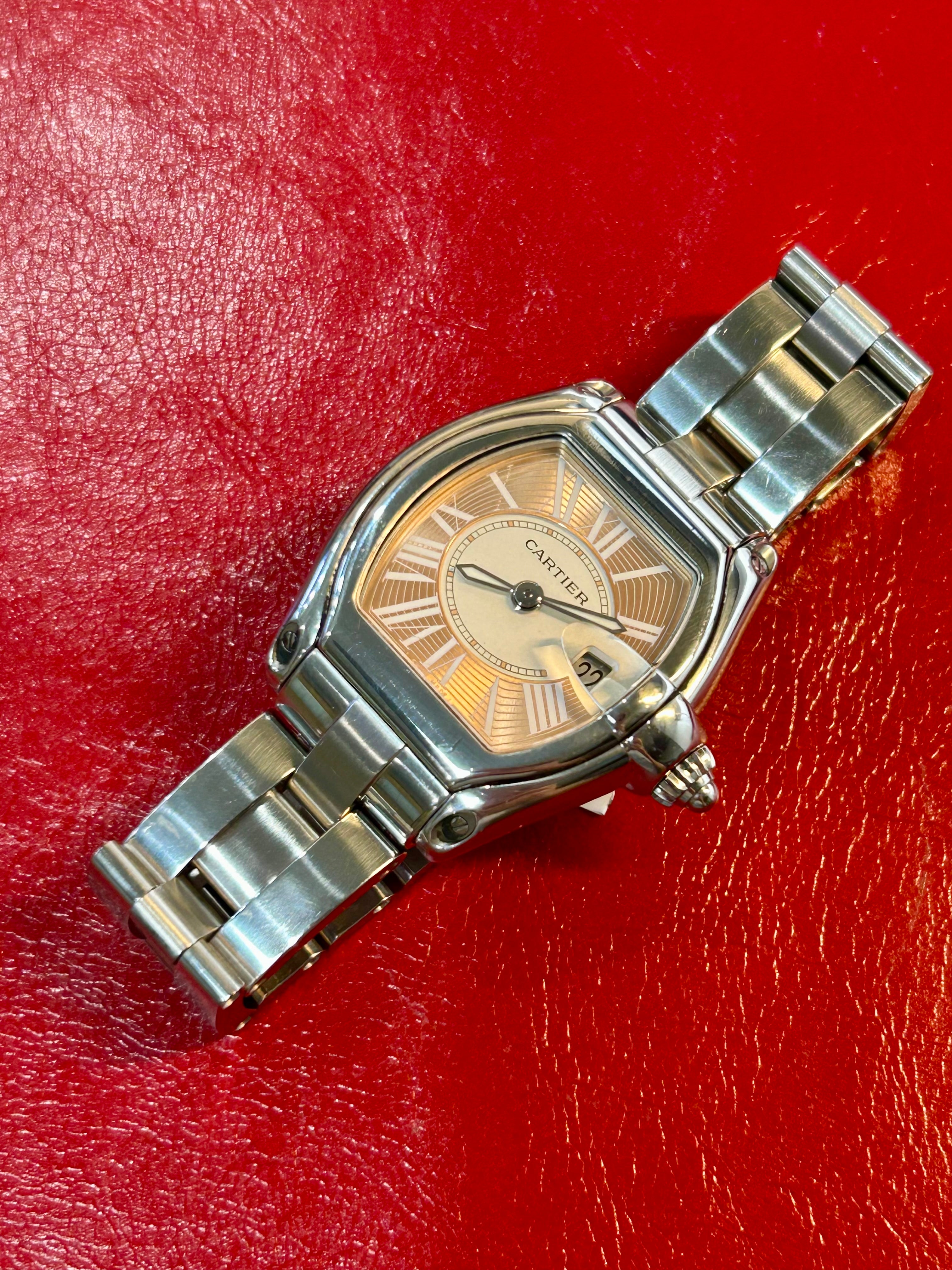 Cartier Roadster Coral Dial Stainless Steel Watch | 31mm | 6 inches