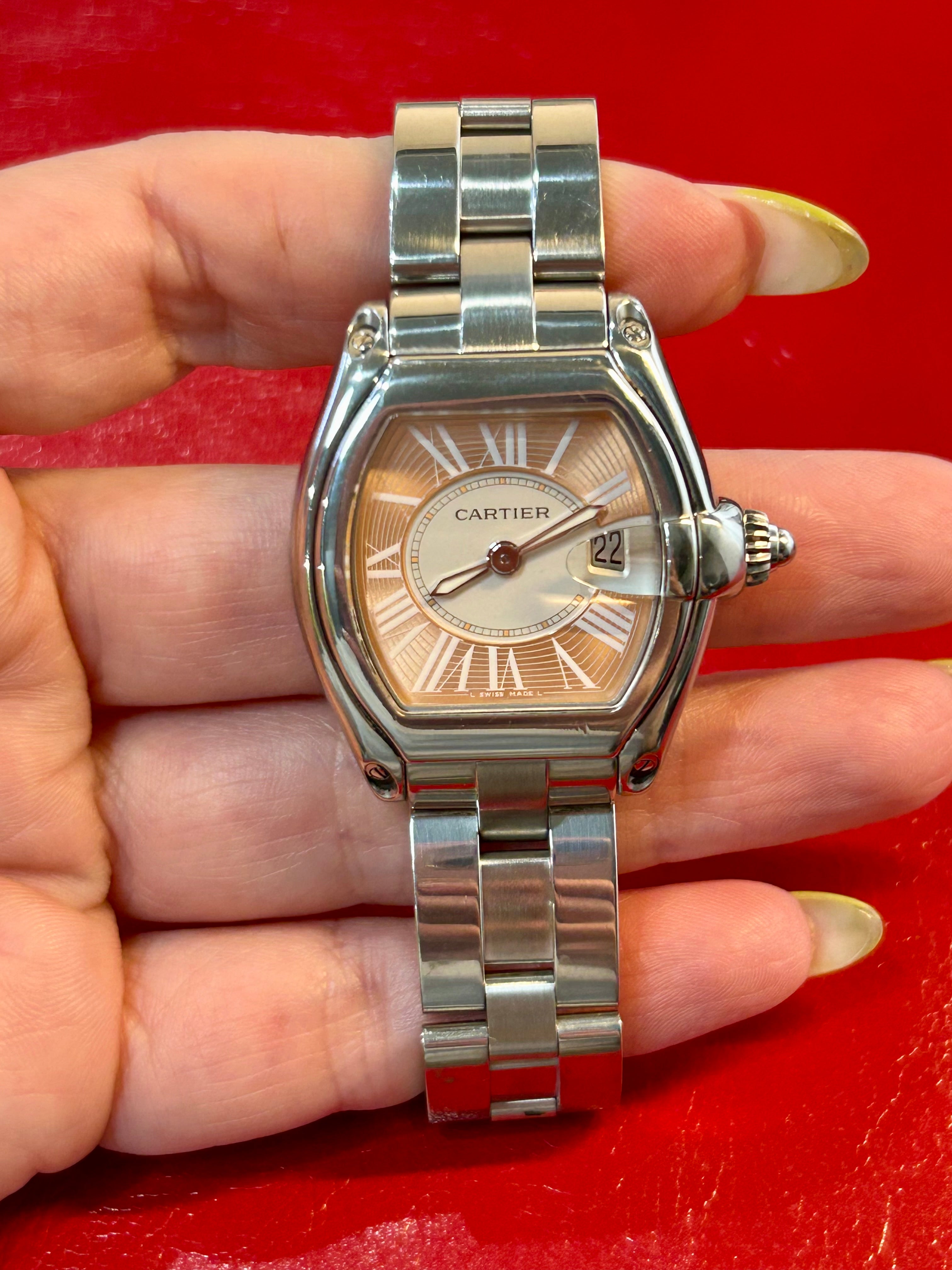 Cartier Roadster Coral Dial Stainless Steel Watch | 31mm | 6 inches