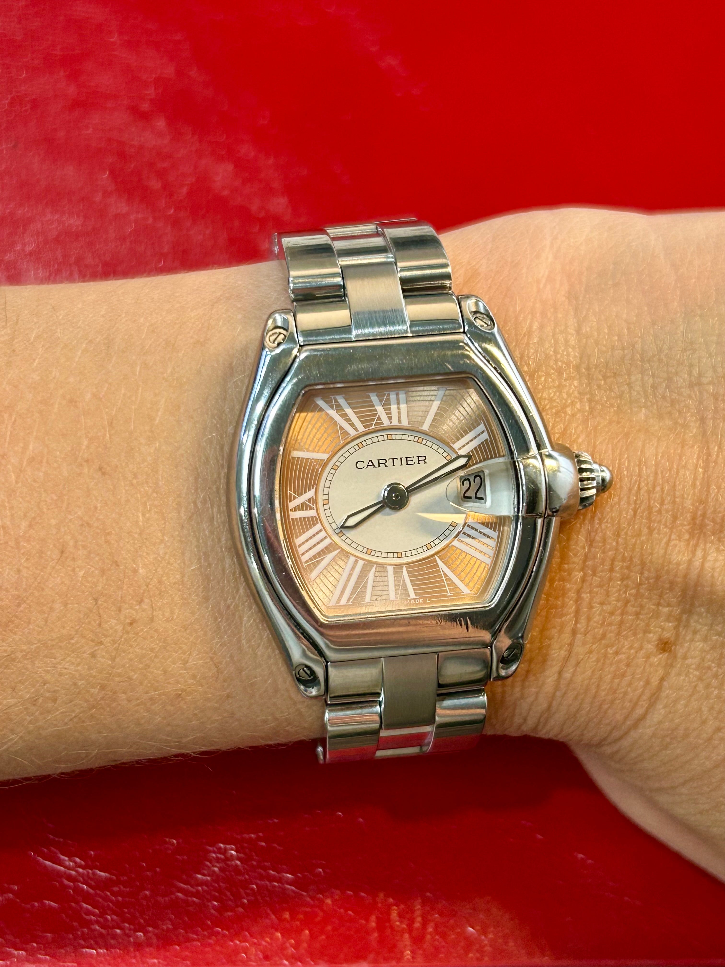 Cartier Roadster Coral Dial Stainless Steel Watch | 31mm | 6 inches