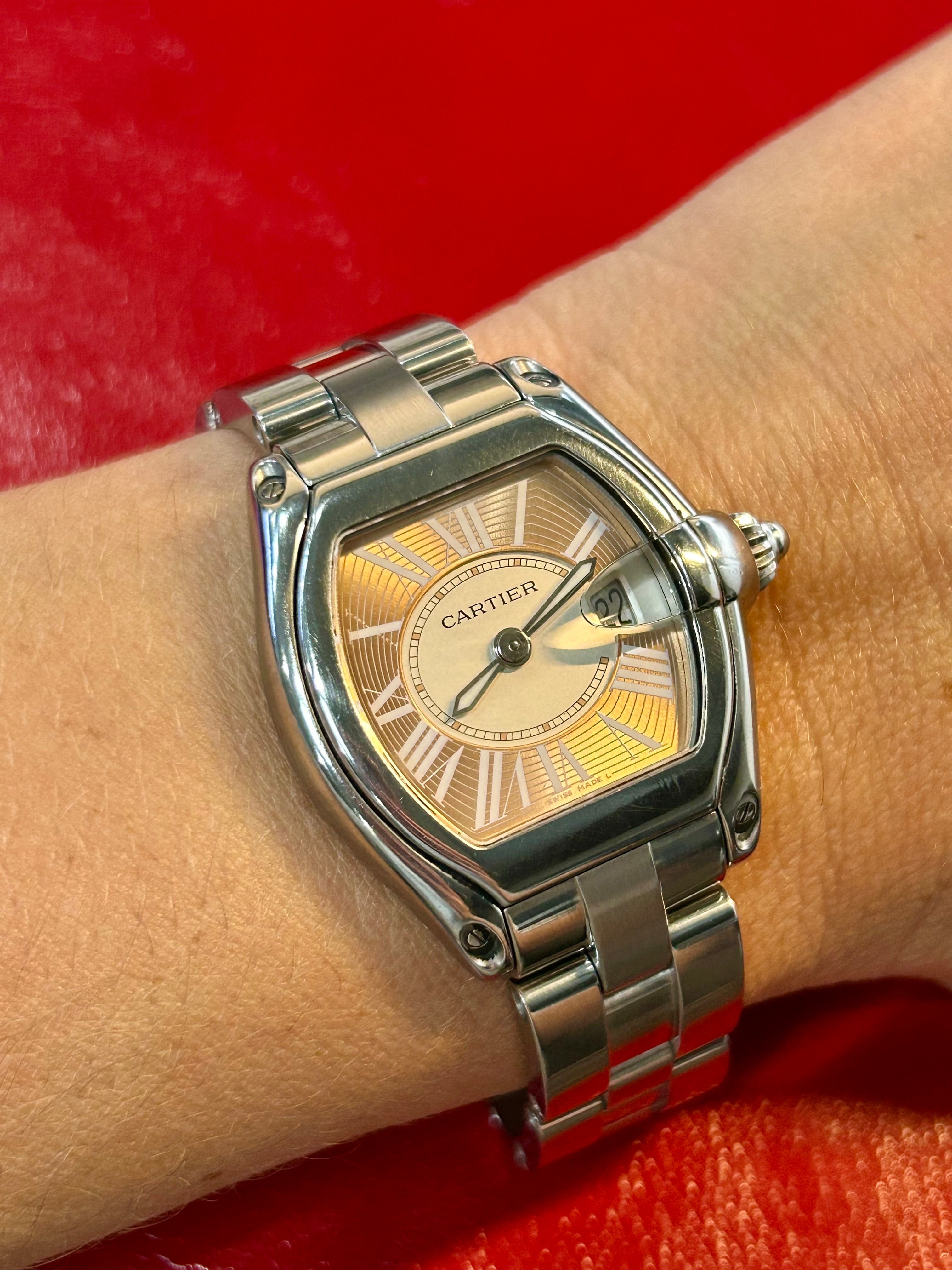 Cartier Roadster Coral Dial Stainless Steel Watch | 31mm | 6 inches