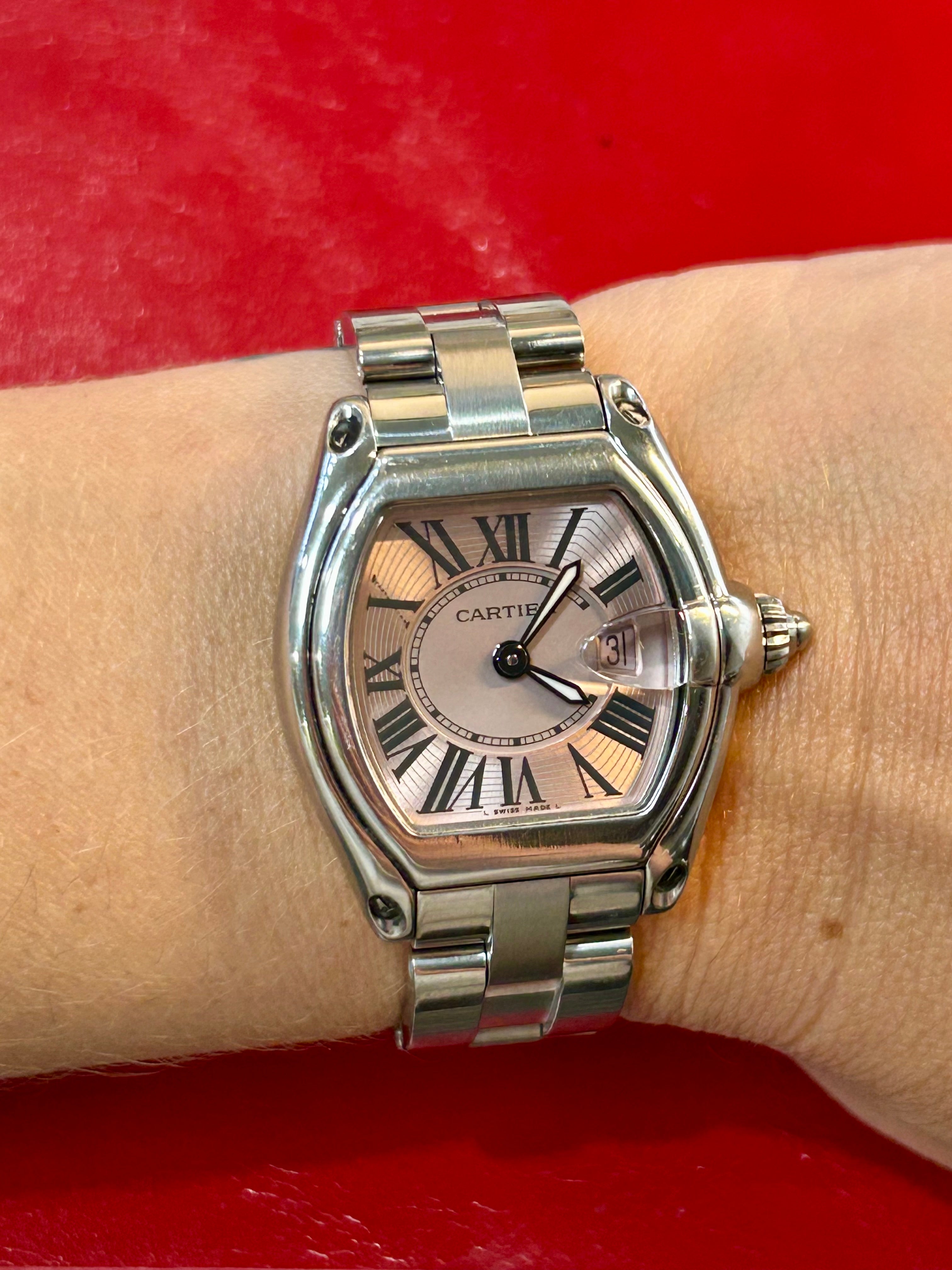 Cartier Roadster Pink Dial Stainless Steel Watch | 31mm | 6 inches
