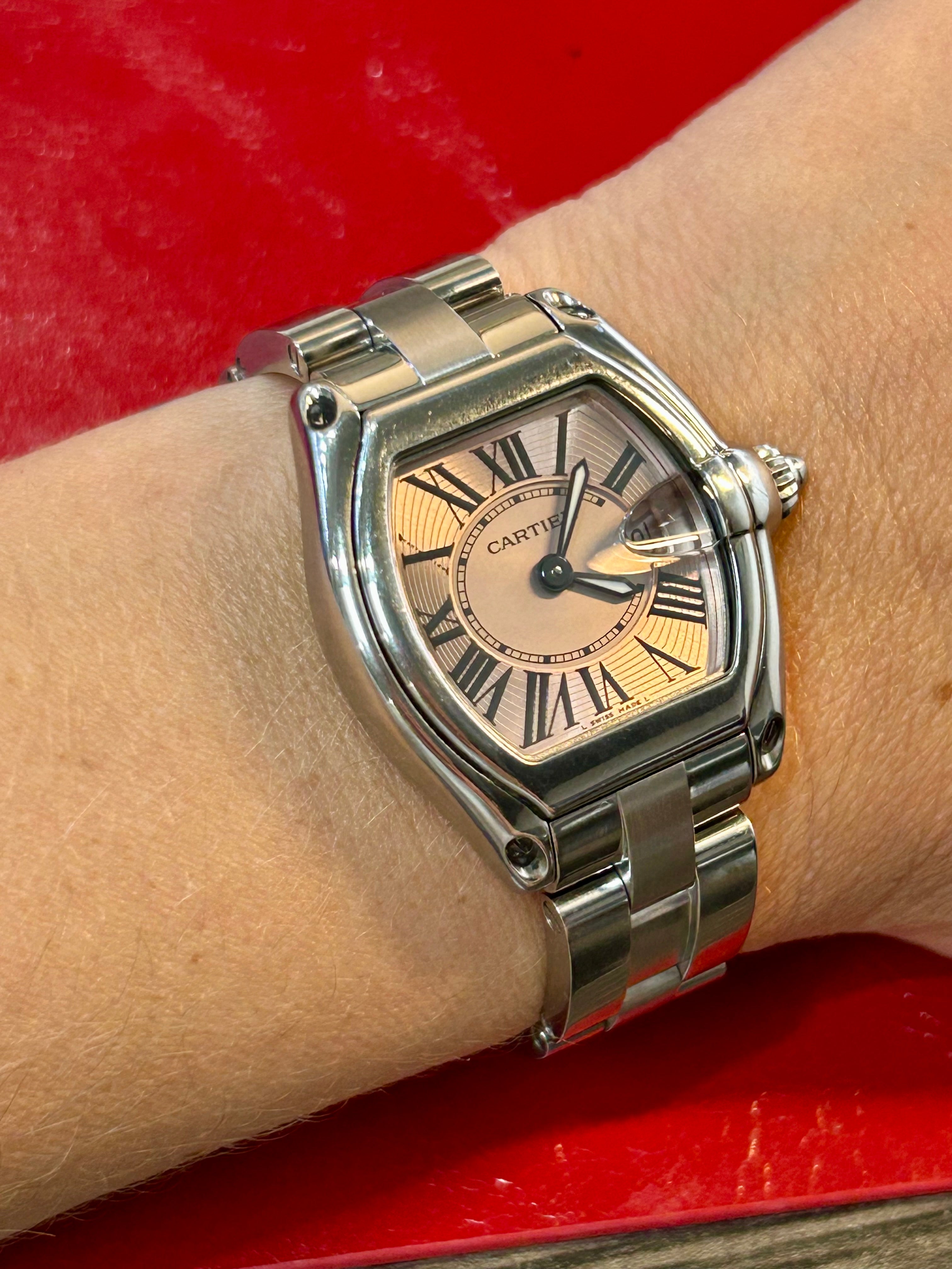 Cartier Roadster Pink Dial Stainless Steel Watch | 31mm | 6 inches