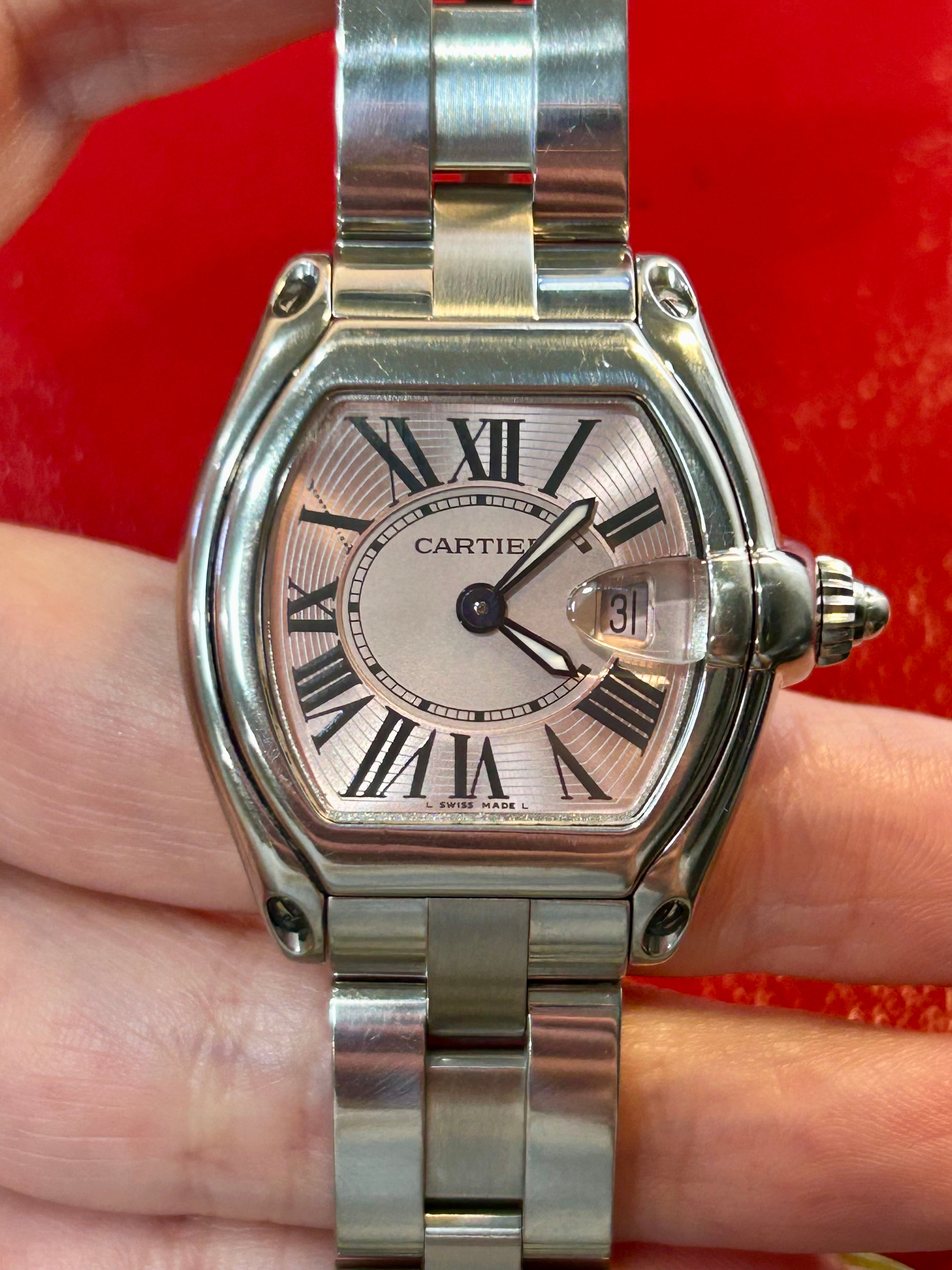 Cartier Roadster Pink Dial Stainless Steel Watch | 31mm | 6 inches