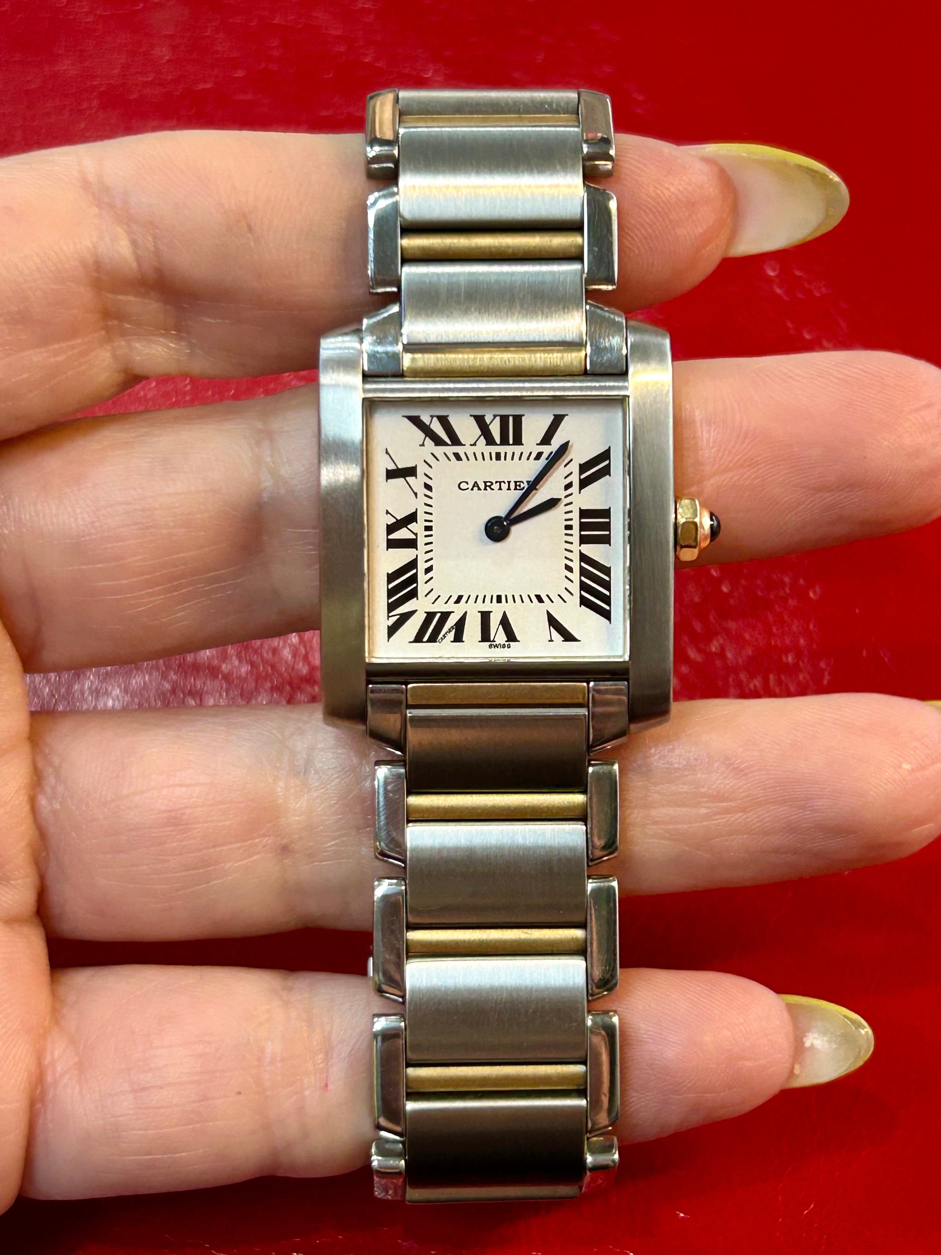Cartier Tank Française Ref. 2384 | Small 22mm | 18k Yellow Gold & Stainless Steel White Roman Dial Quartz Watch