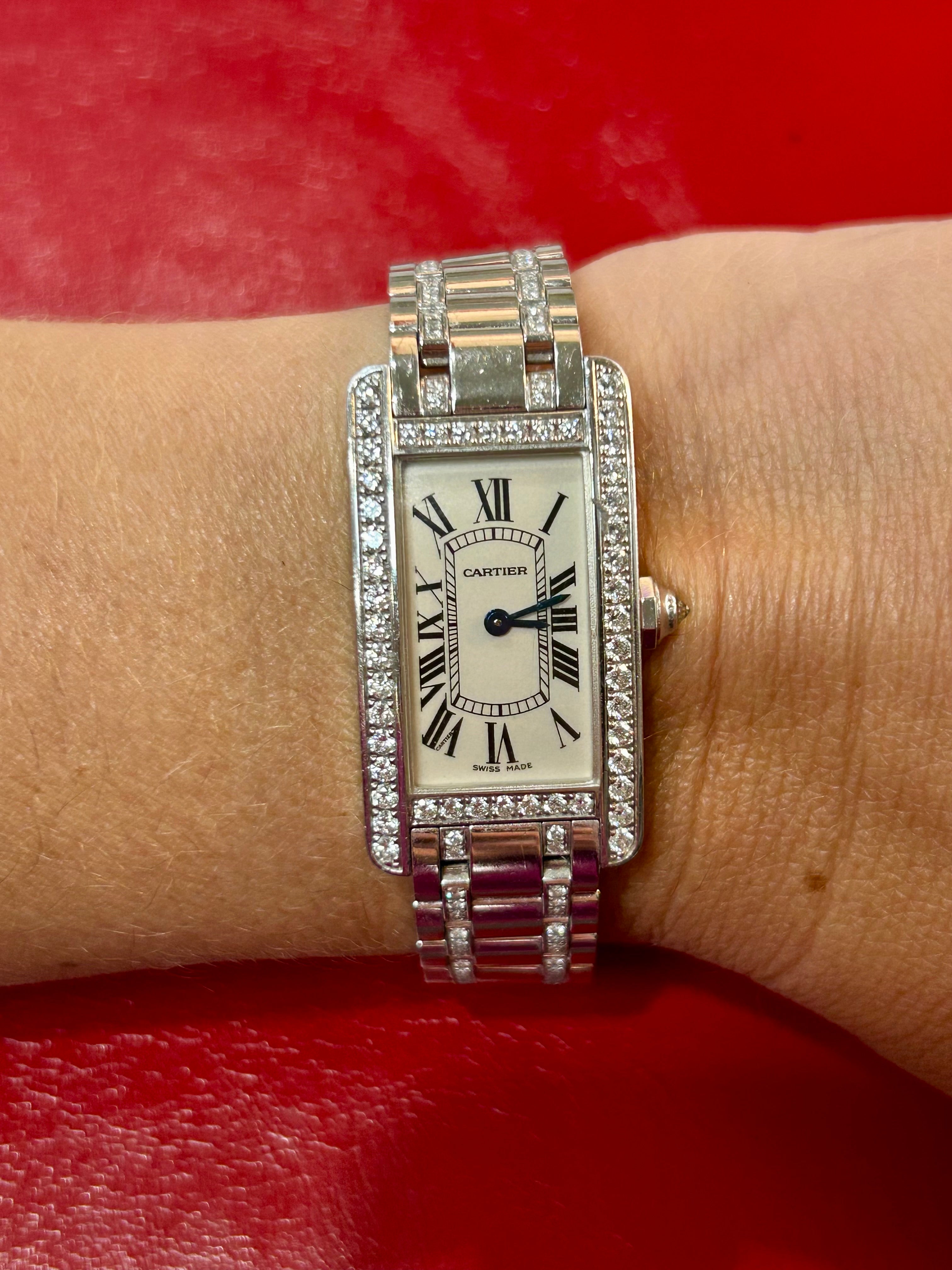 Cartier Tank Américaine Ref. 2489 | 19mm Small | 18K White Gold With Diamonds Quartz Watch