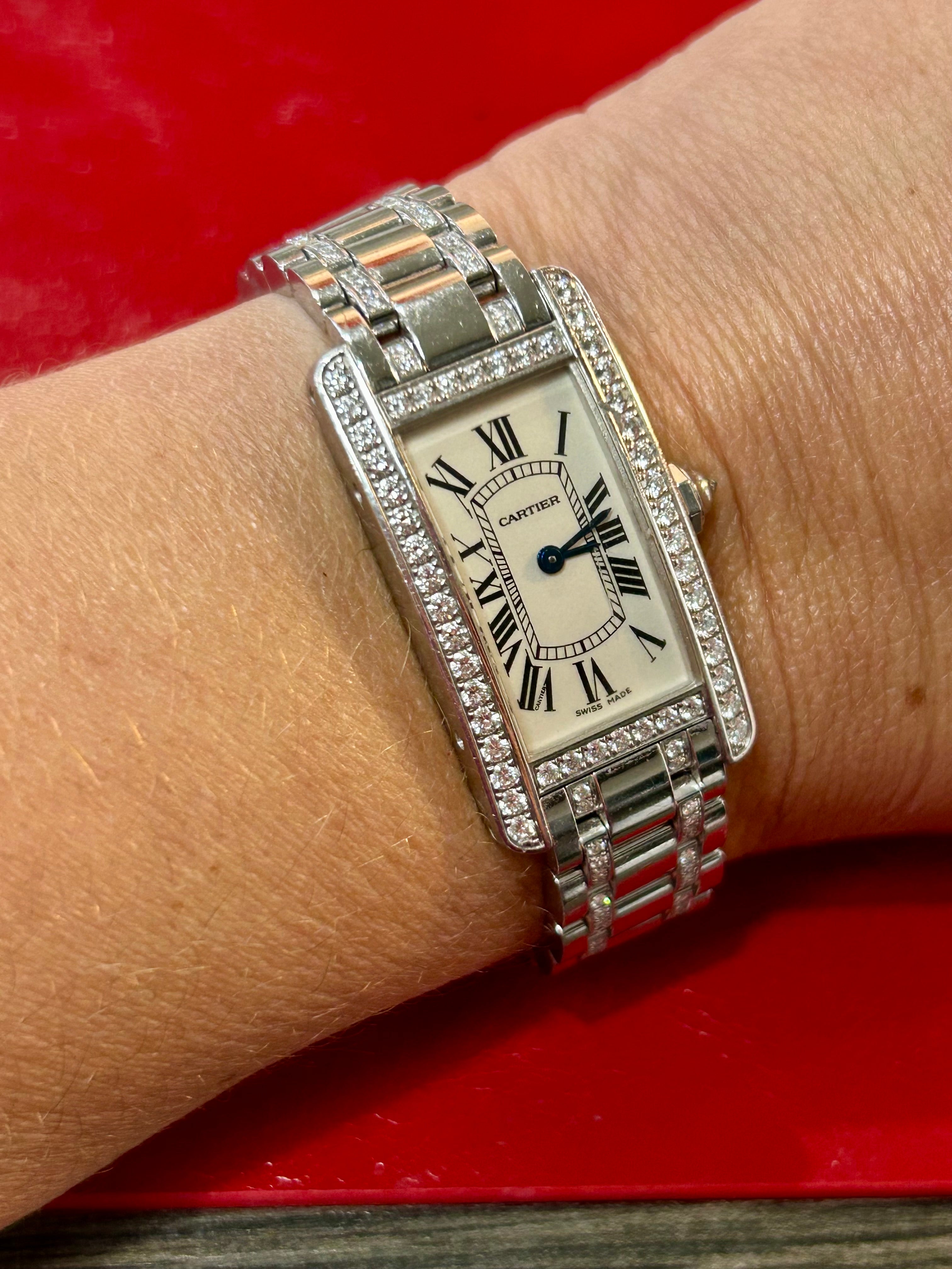 Cartier Tank Américaine Ref. 2489 | 19mm Small | 18K White Gold With Diamonds Quartz Watch