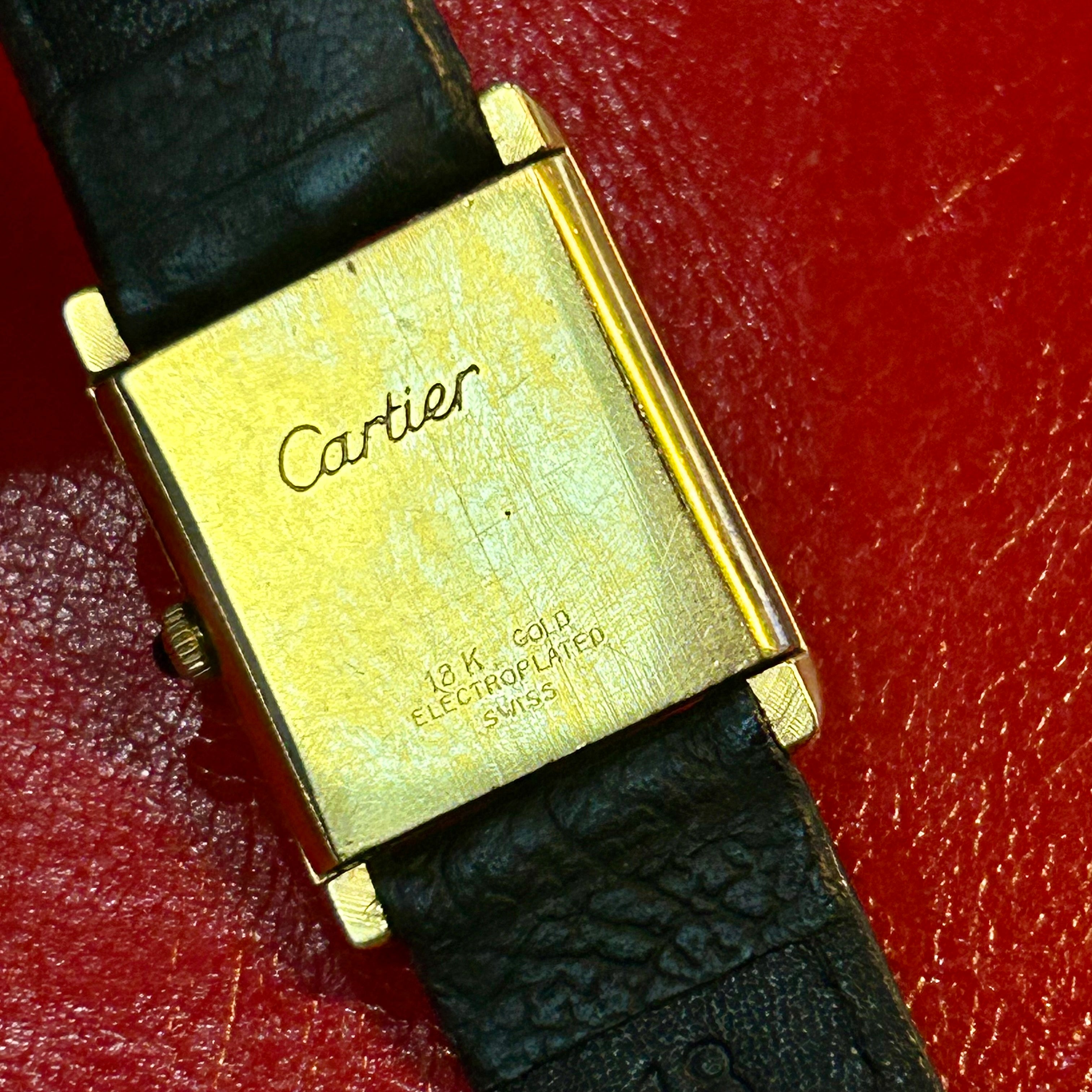 Vintage Cartier Must de Tank | 23mm | Black Leather Strap Watch
