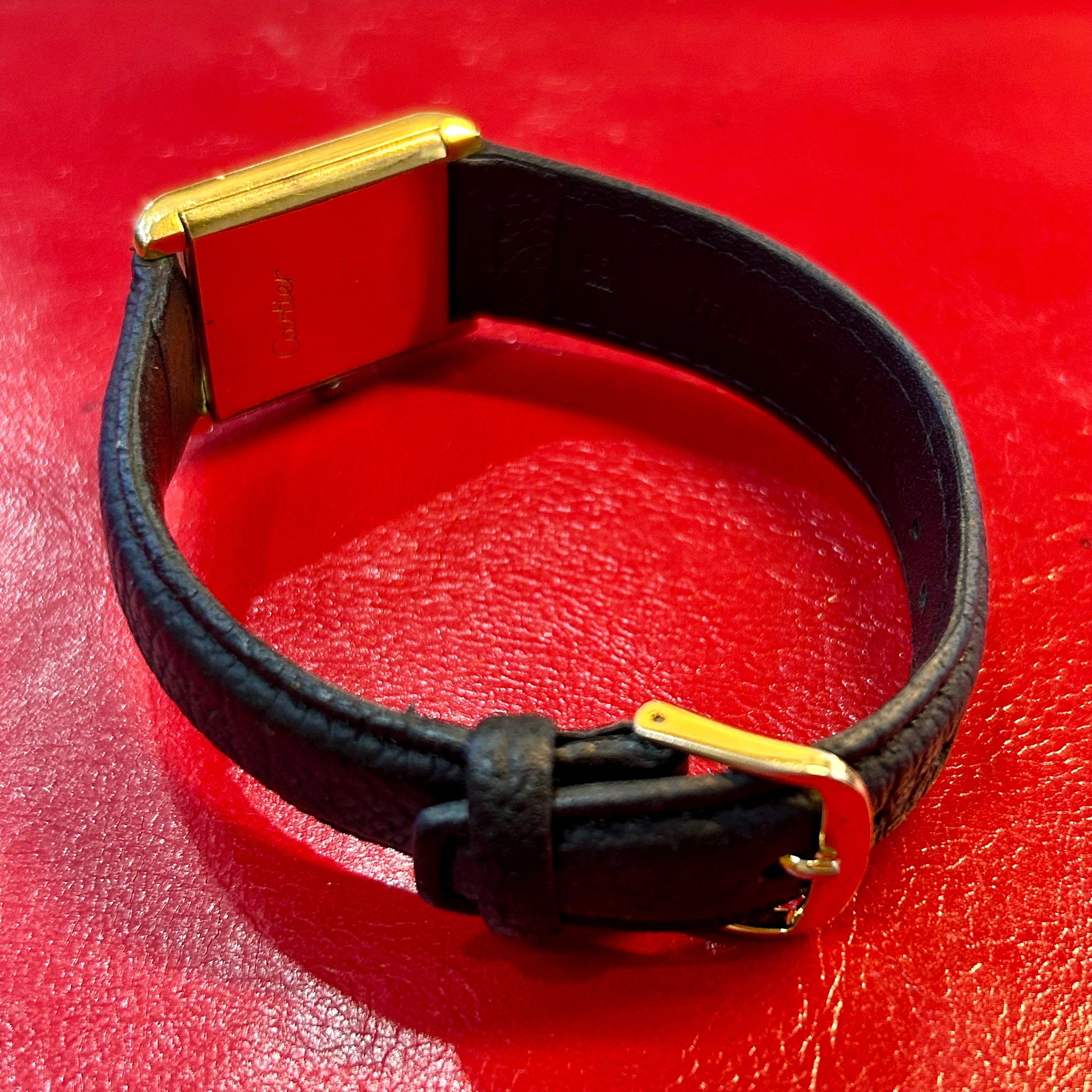 Vintage Cartier Must de Tank | 23mm | Black Leather Strap Watch