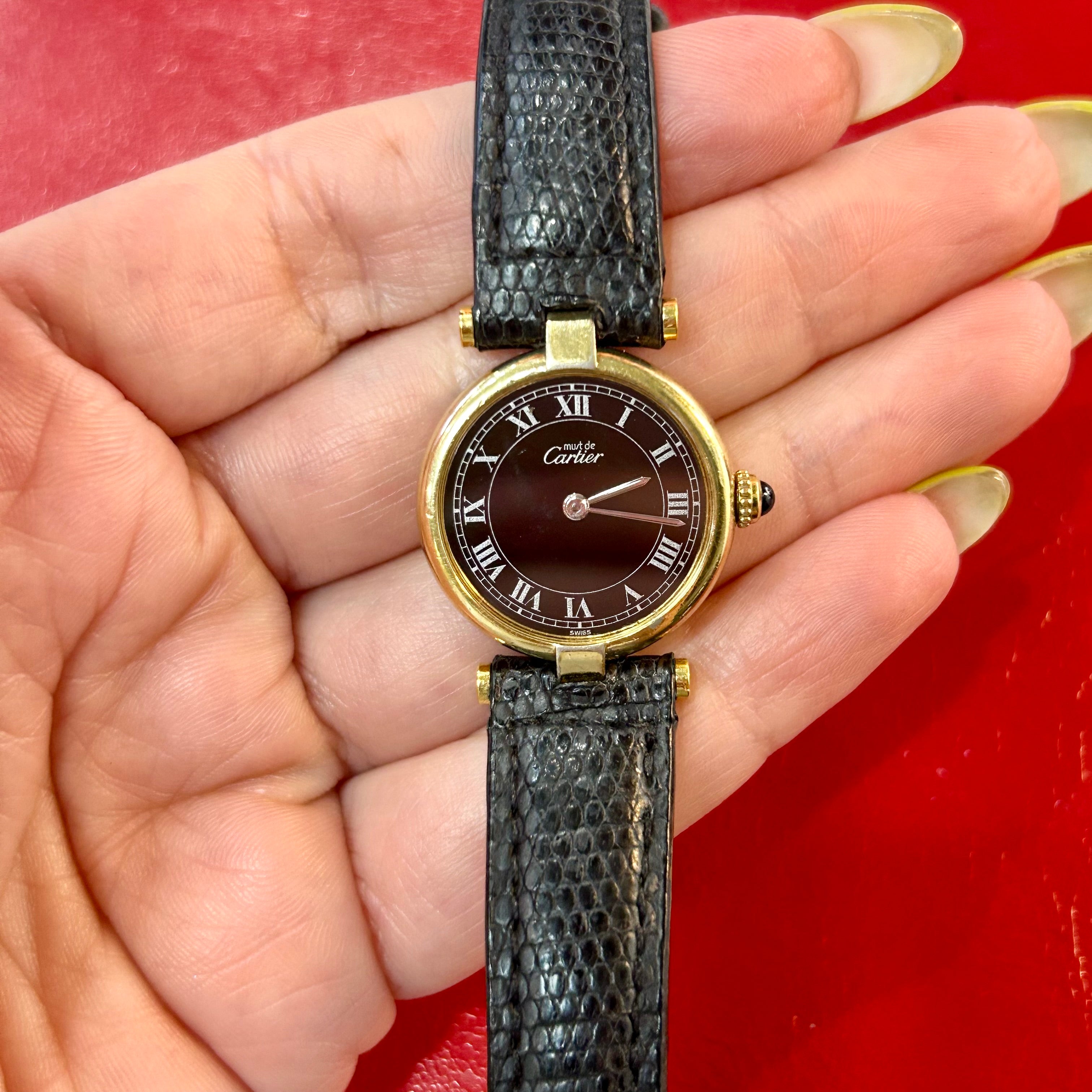 Vintage Must de Cartier Vendome | 24mm | Black Leather Strap