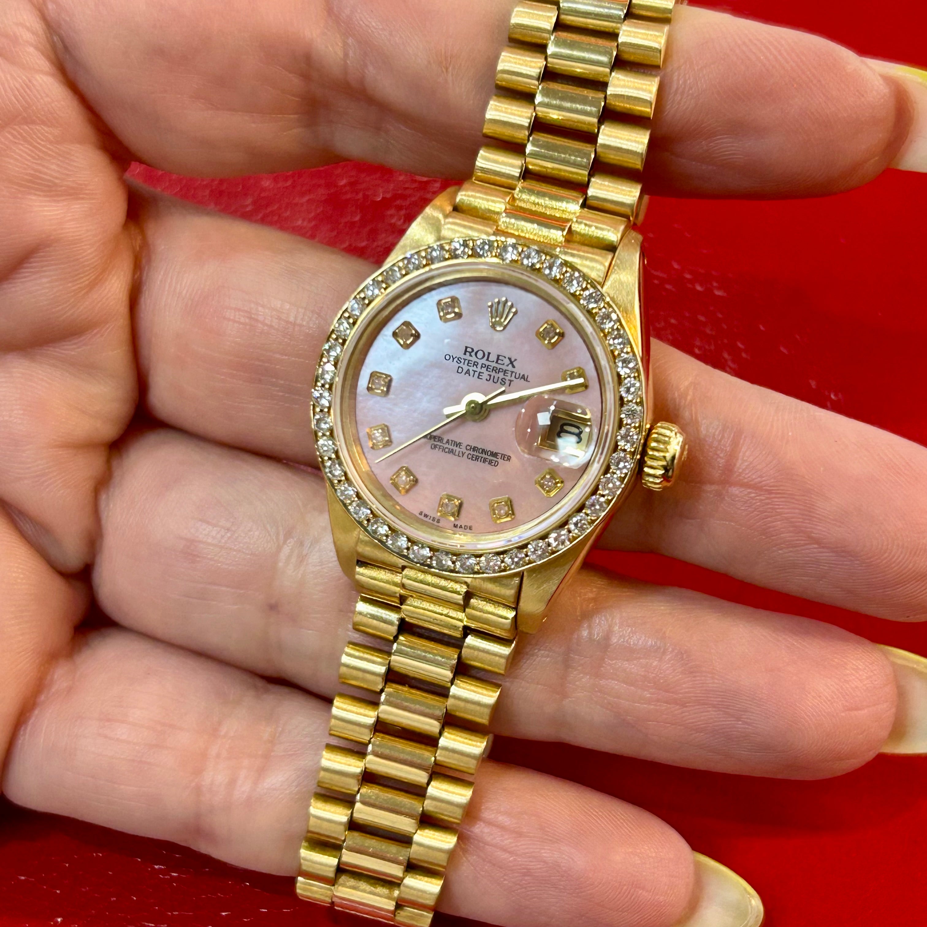 Rolex Lady President Ref 6917 | 26mm | Pink Mother of Pearl Diamond Dial & Bezel Watch