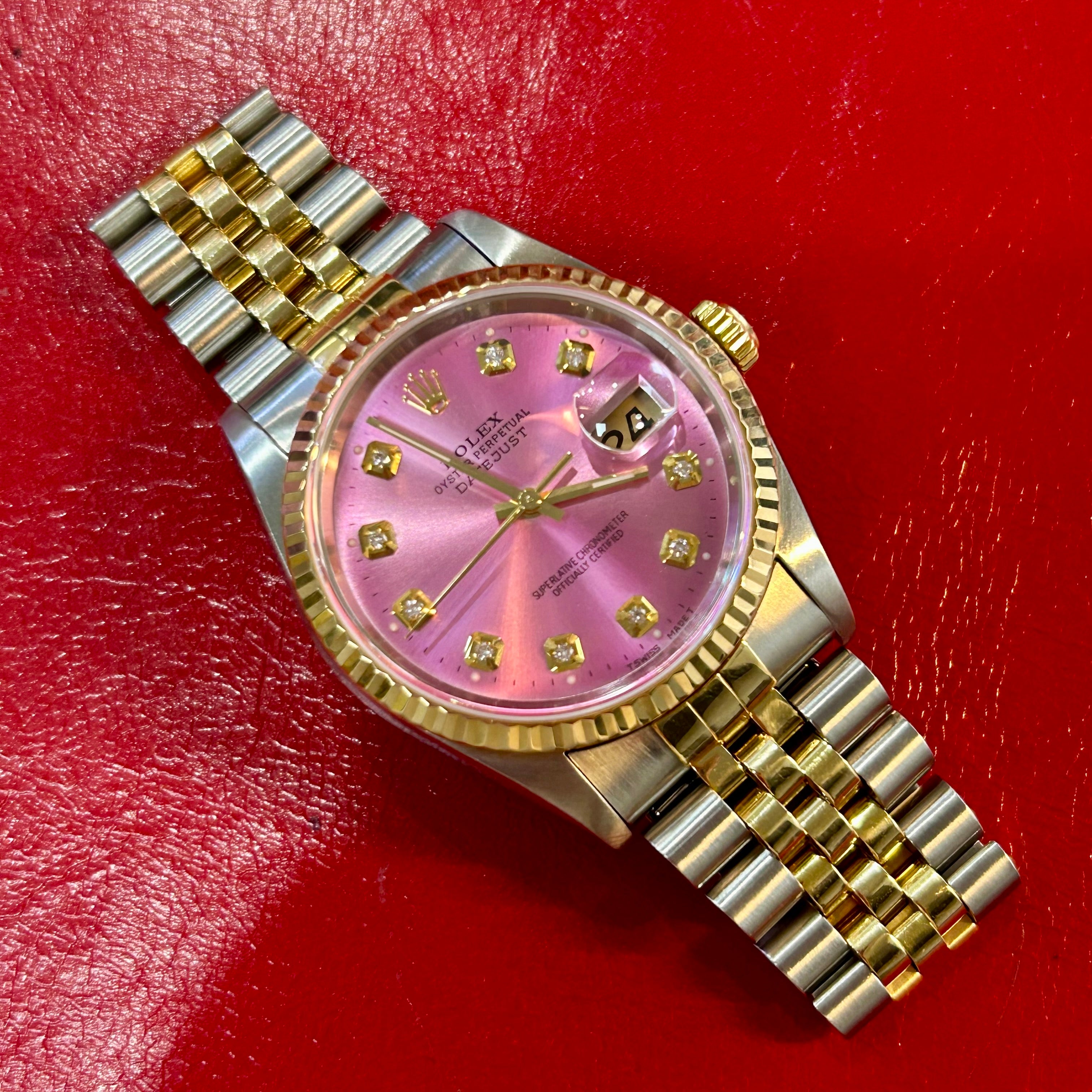 Rolex 36mm Datejust | Ref 16233 | Pink Diamond Dial & Fluted Bezel Watch