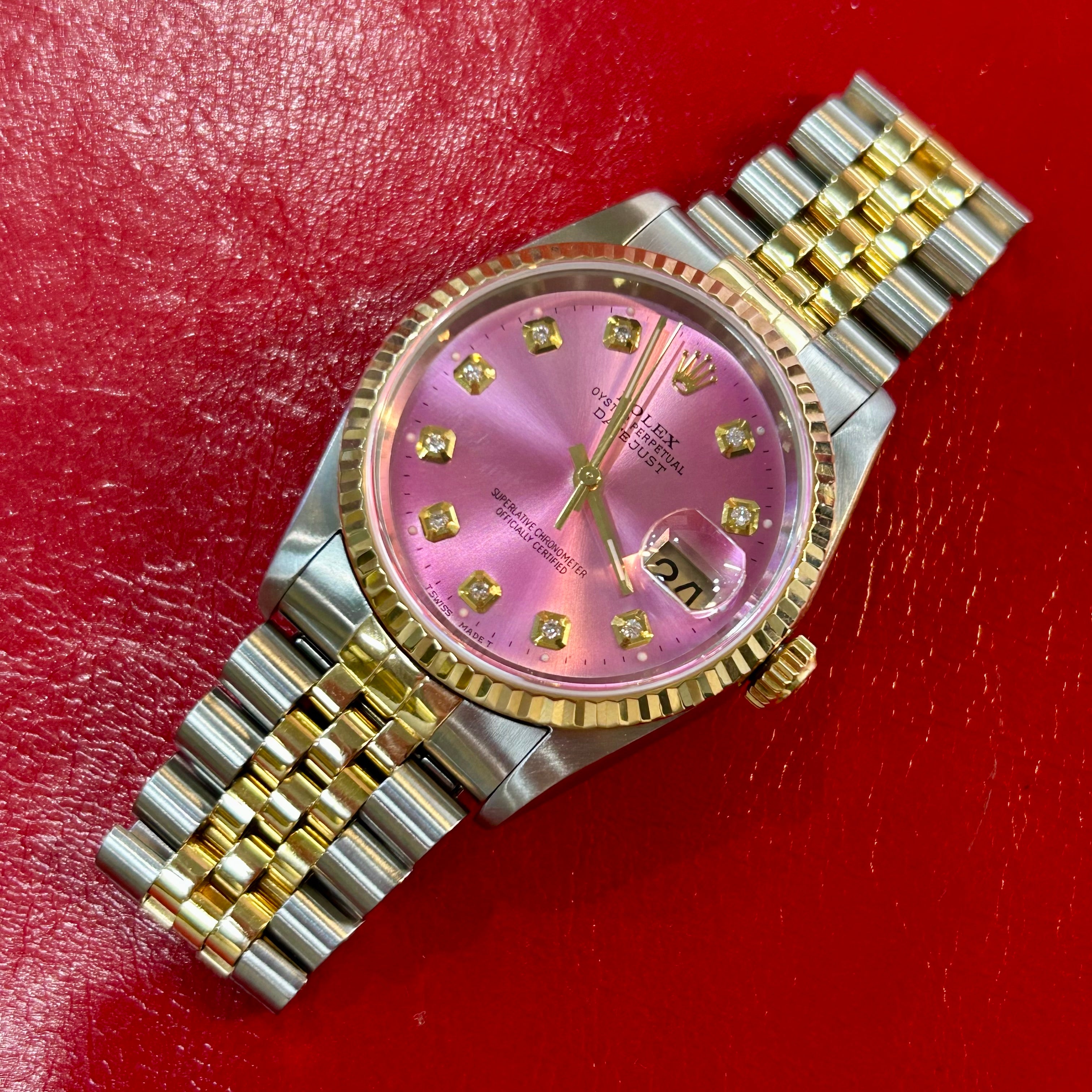 Rolex 36mm Datejust | Ref 16233 | Pink Diamond Dial & Fluted Bezel Watch