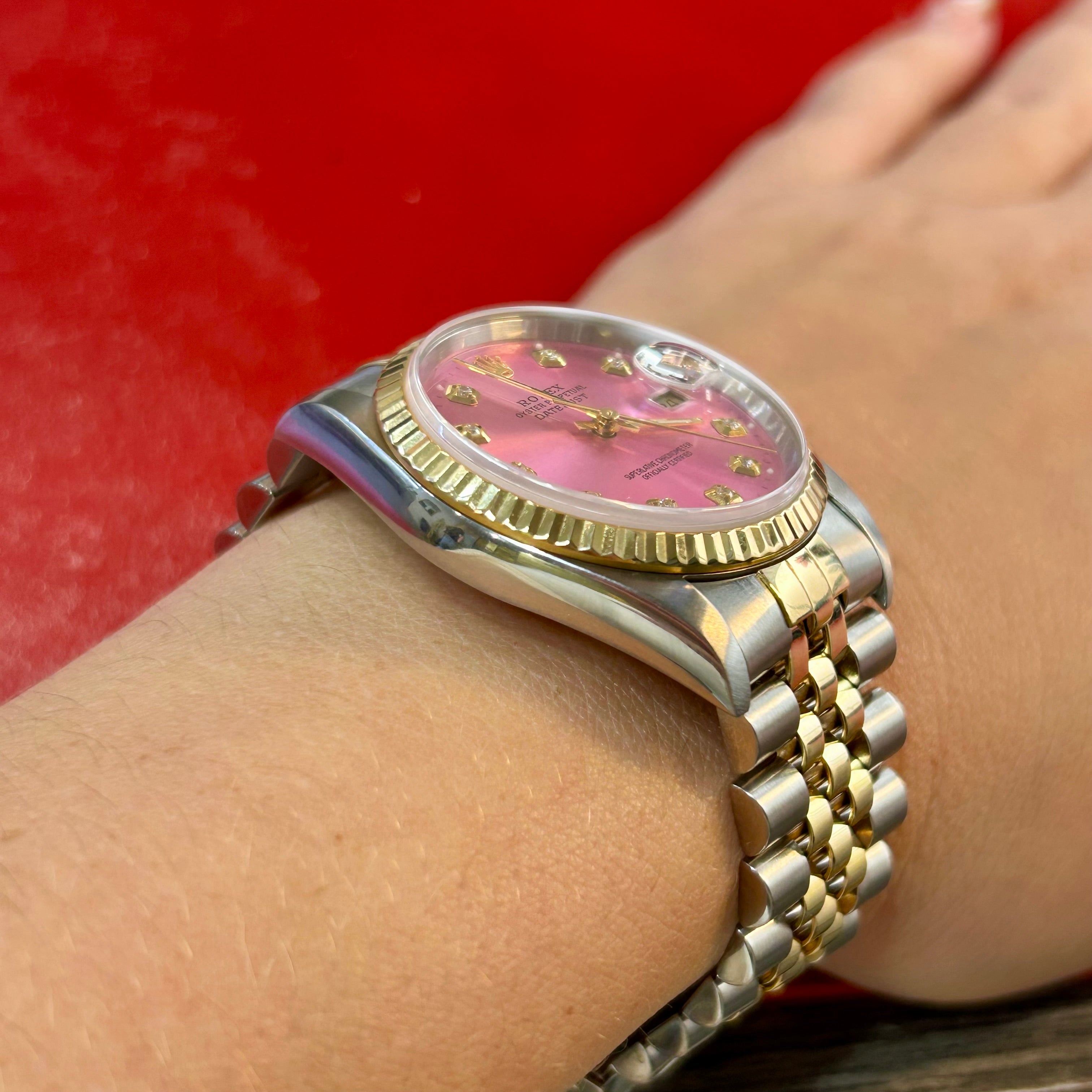 Rolex 36mm Datejust | Ref 16233 | Pink Diamond Dial & Fluted Bezel Watch